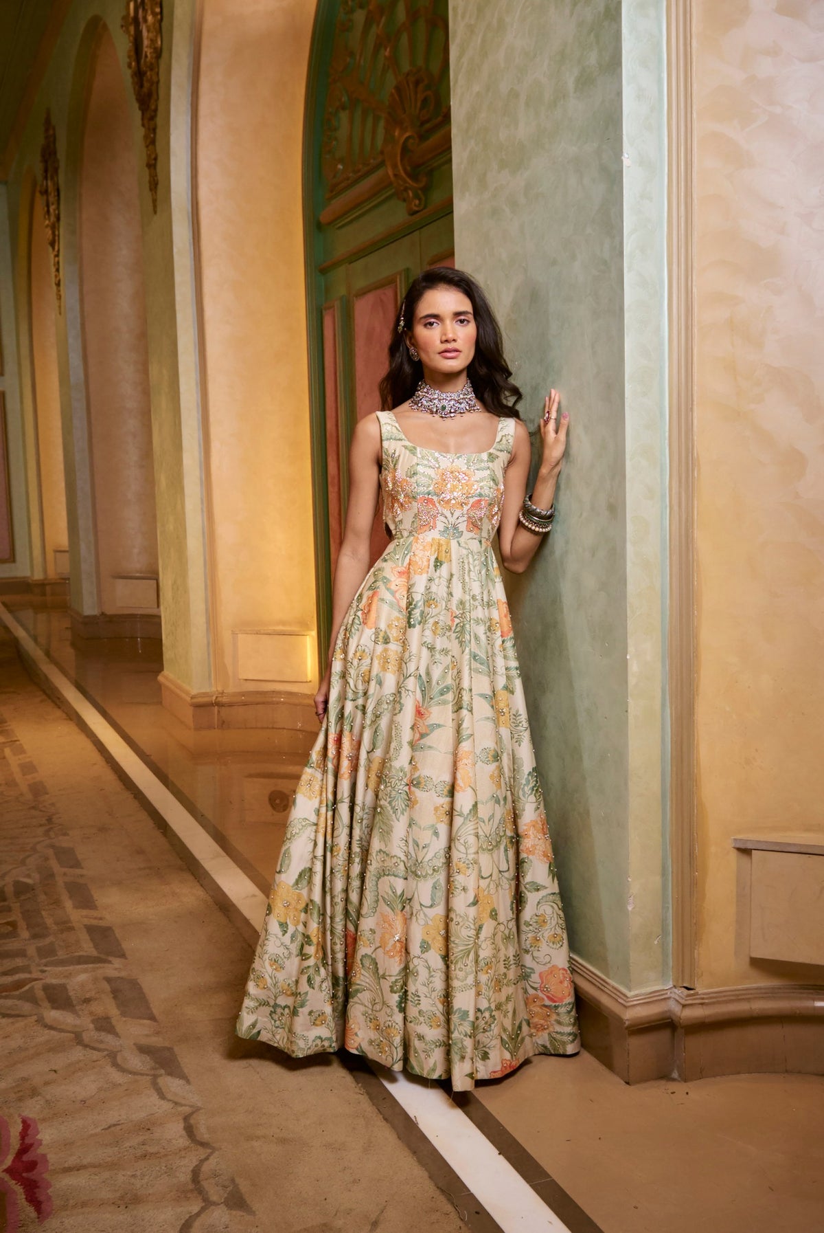 ivory floral chiniya anarkali set, image 3