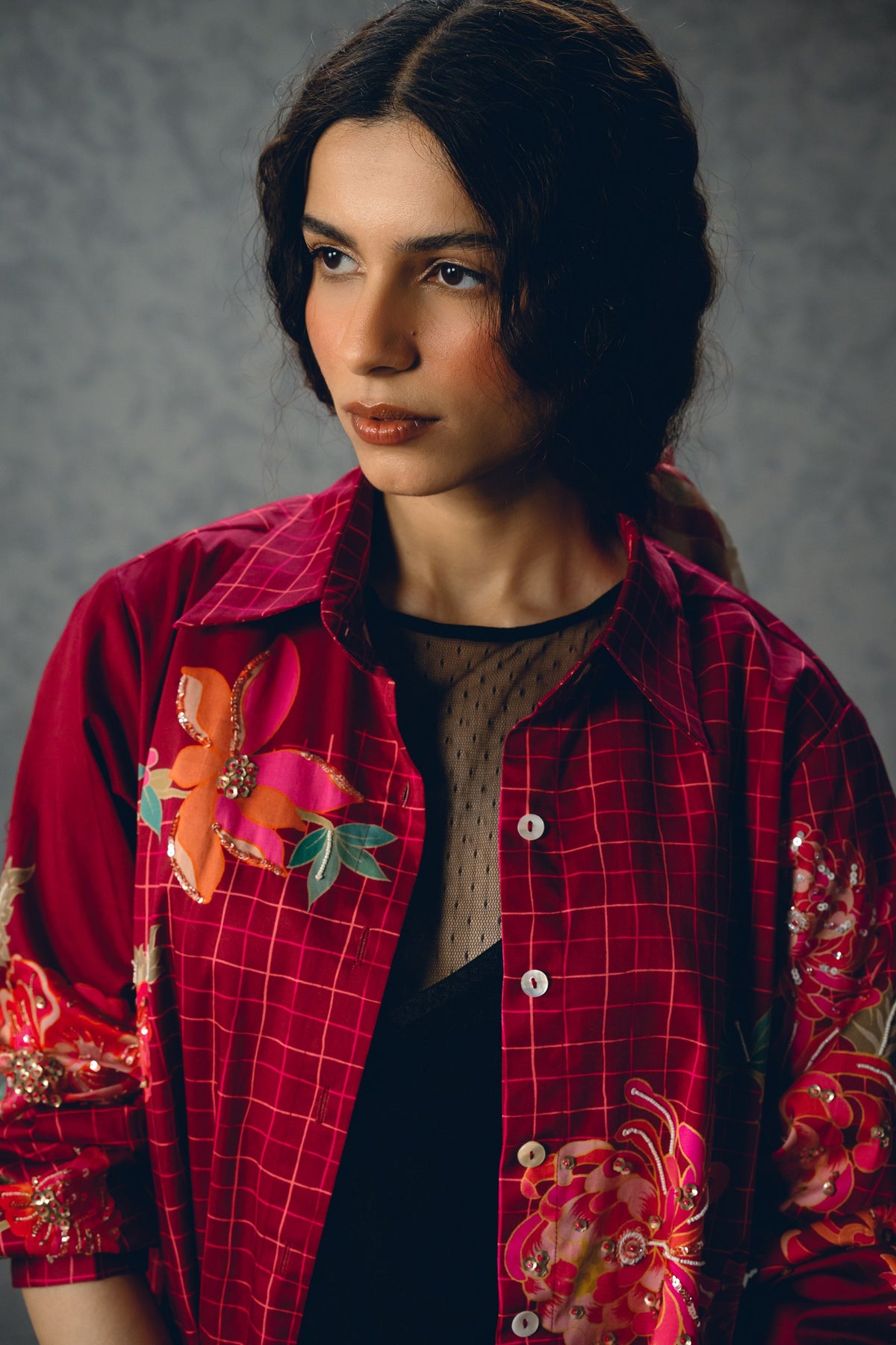 jade shirt in burgundy, image 3