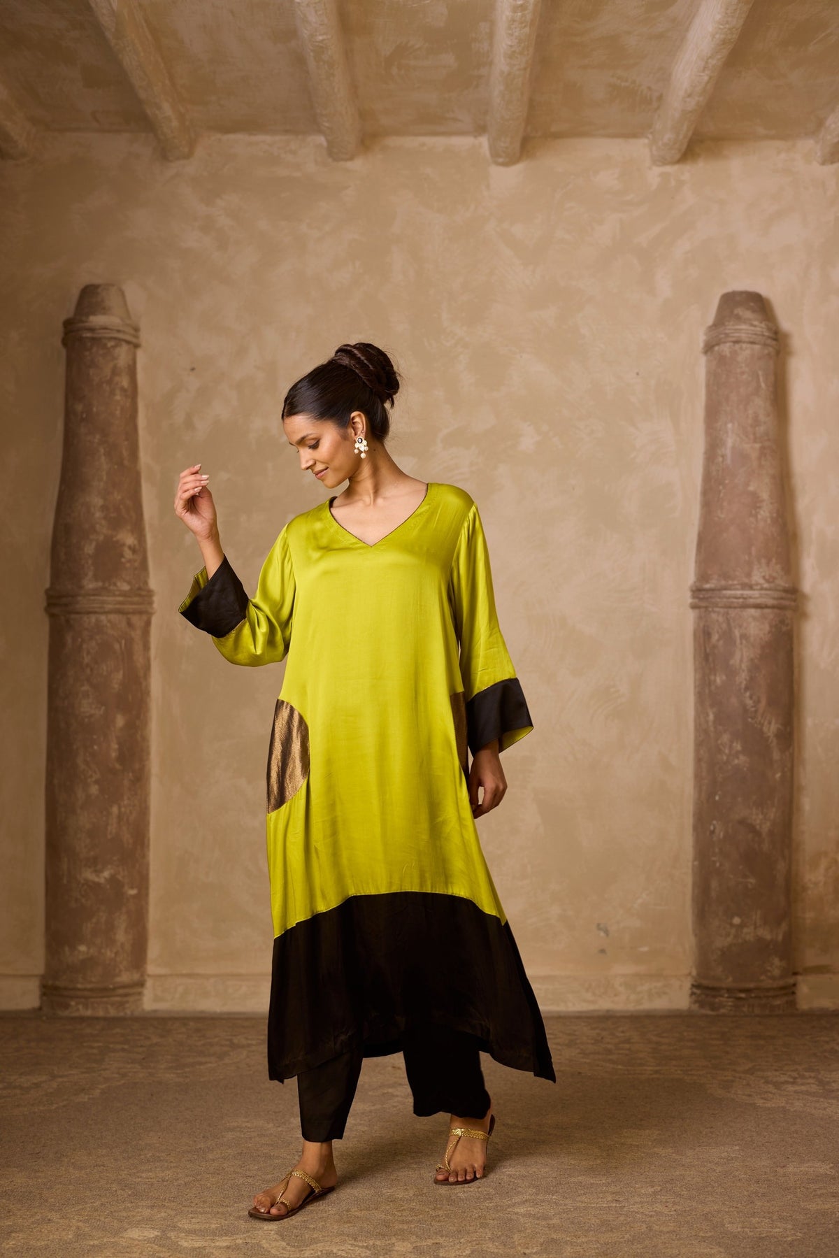 pocket heena kaftan set in lime, image 3
