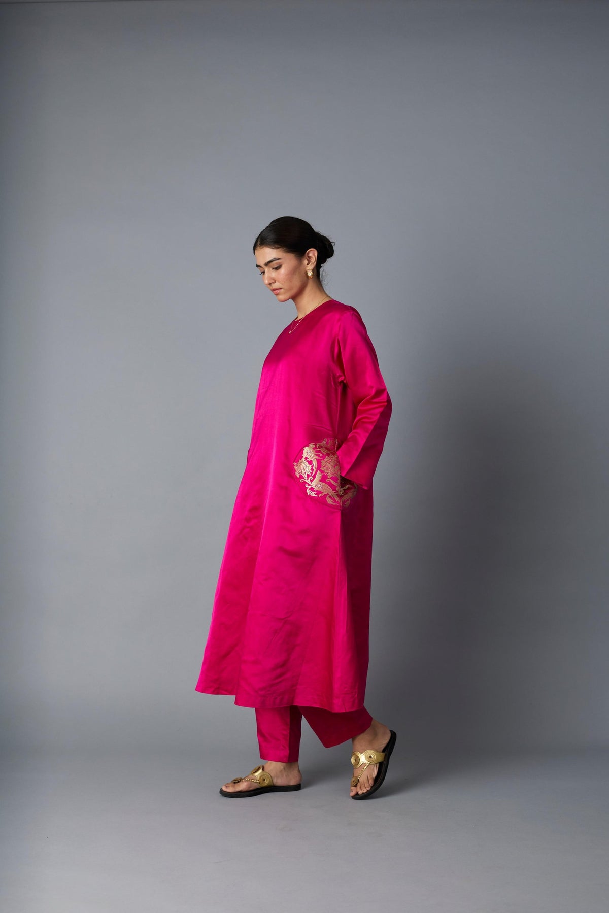 geet silk kurta set in pink, image 3