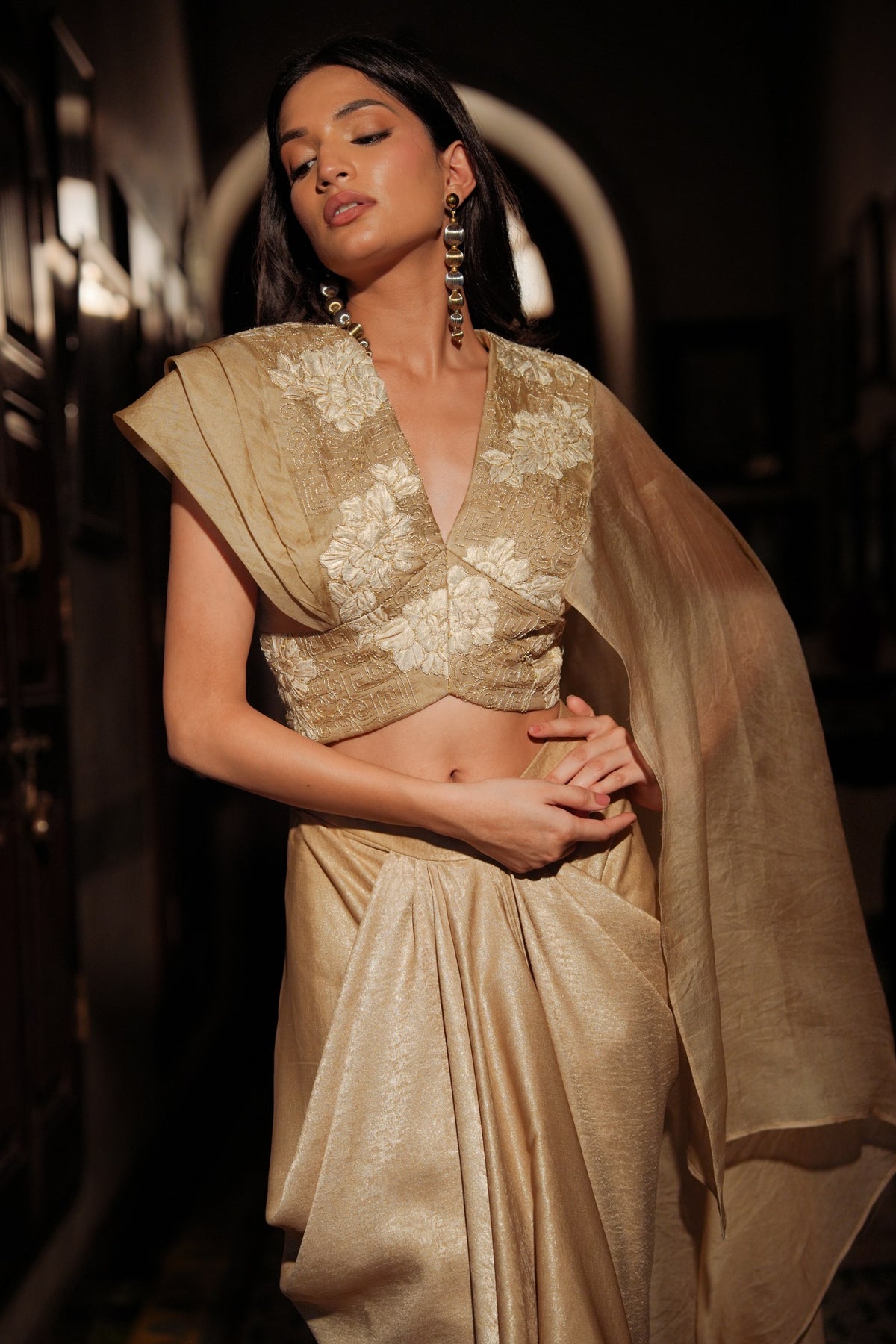golden serenade drape saree set — image 3