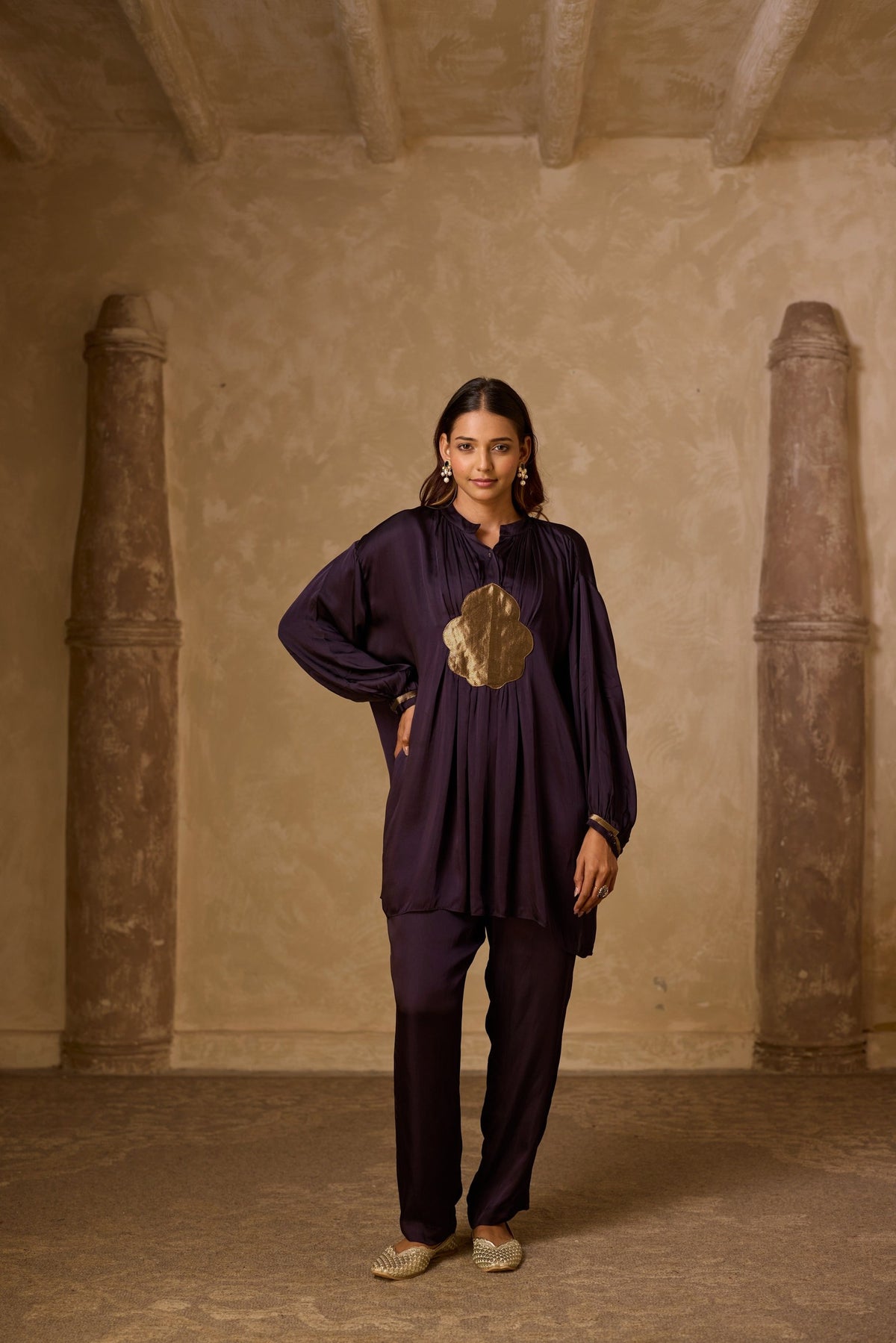 basanti kurta set in deep purple, image 3