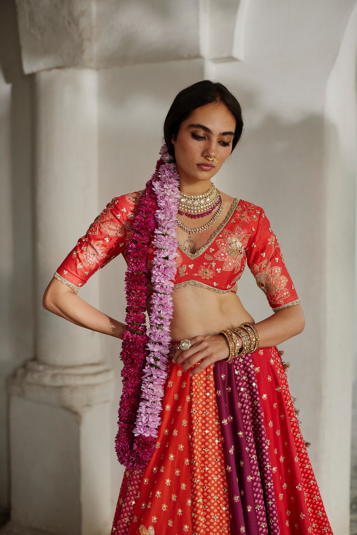 multicolour buti and floral print lehenga set, image 3