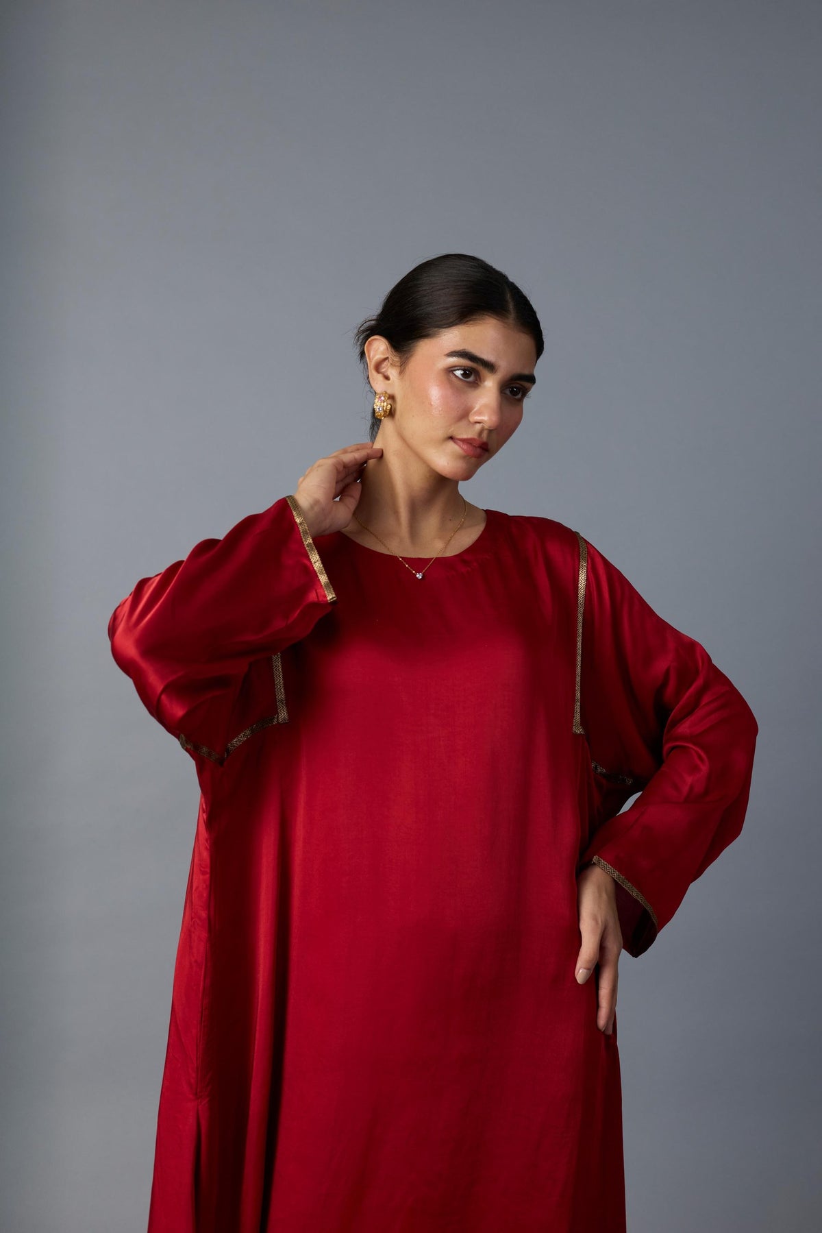 sabah kalidar kurta set in deep red, image 3
