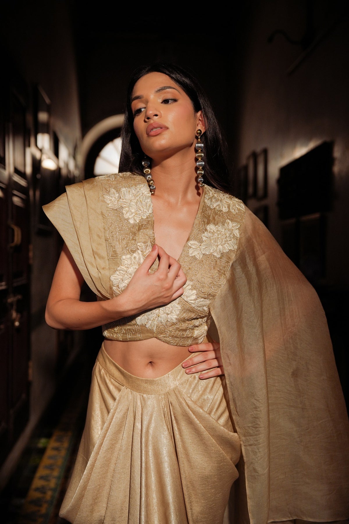 golden serenade drape saree set — image 4