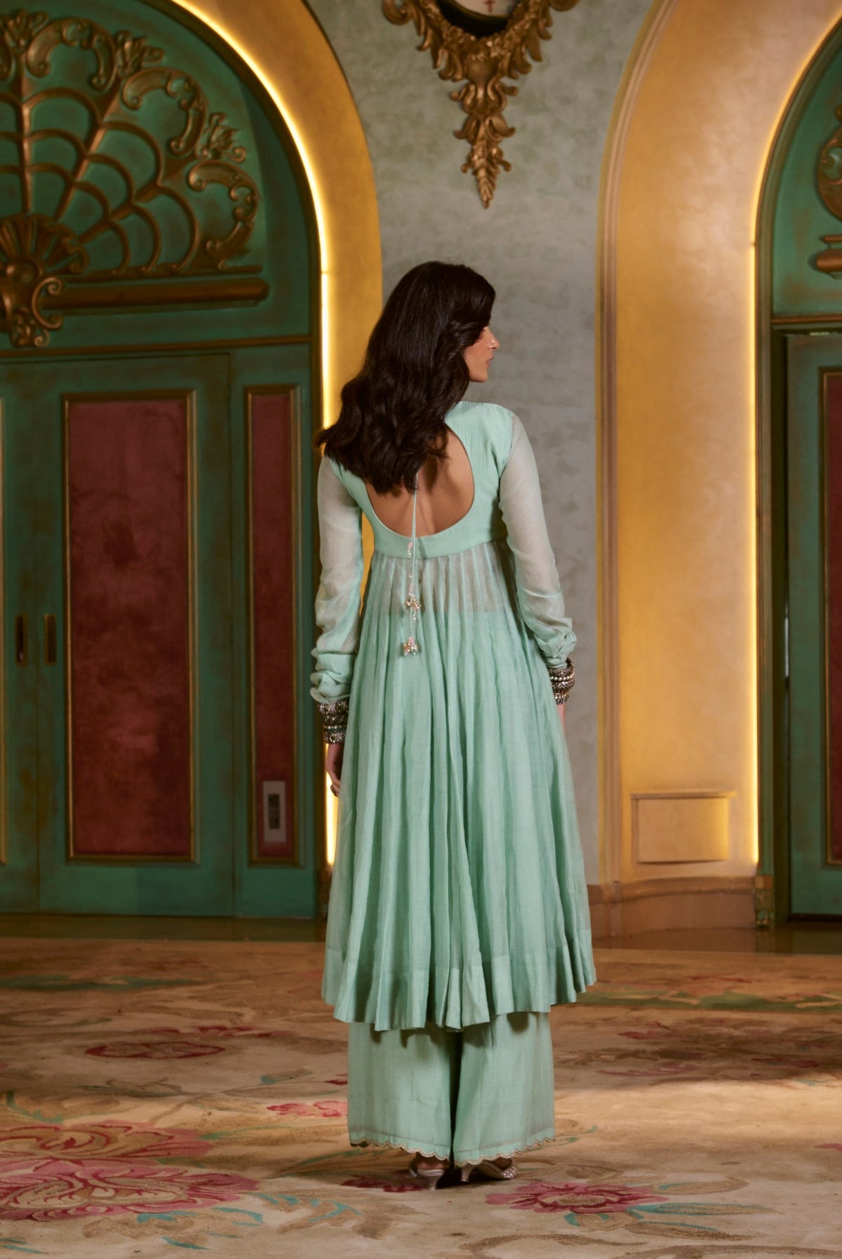 mint green chanderi anarkali set, image 4