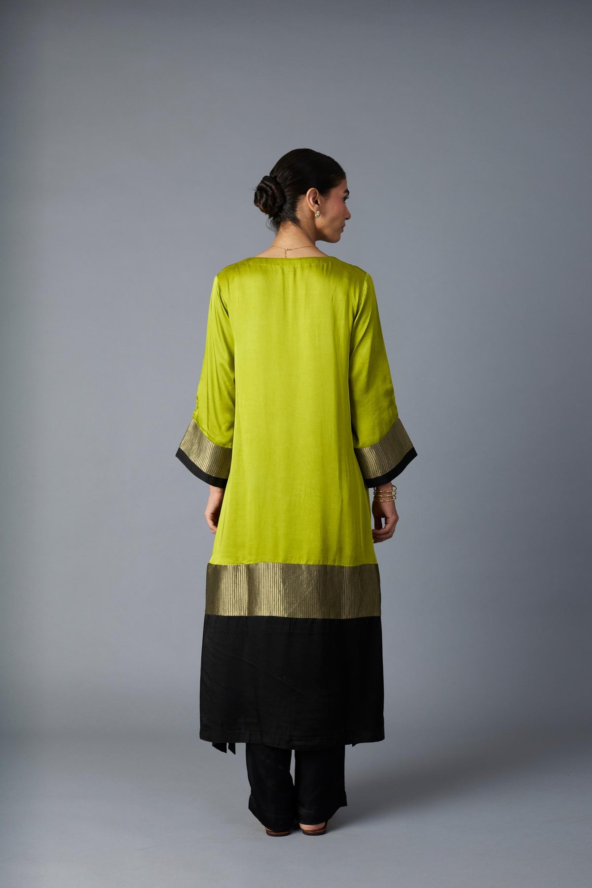 heena kaftan set in lime green & black, image 4
