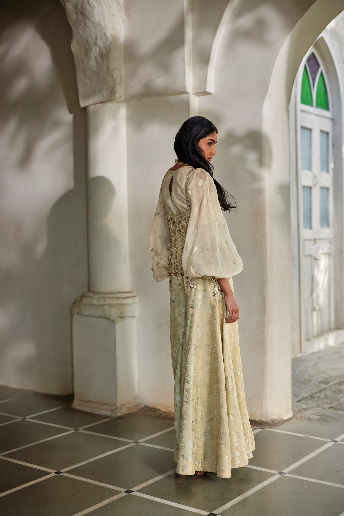 pista green silver jacquard jumpsuit and shirt set, image 4