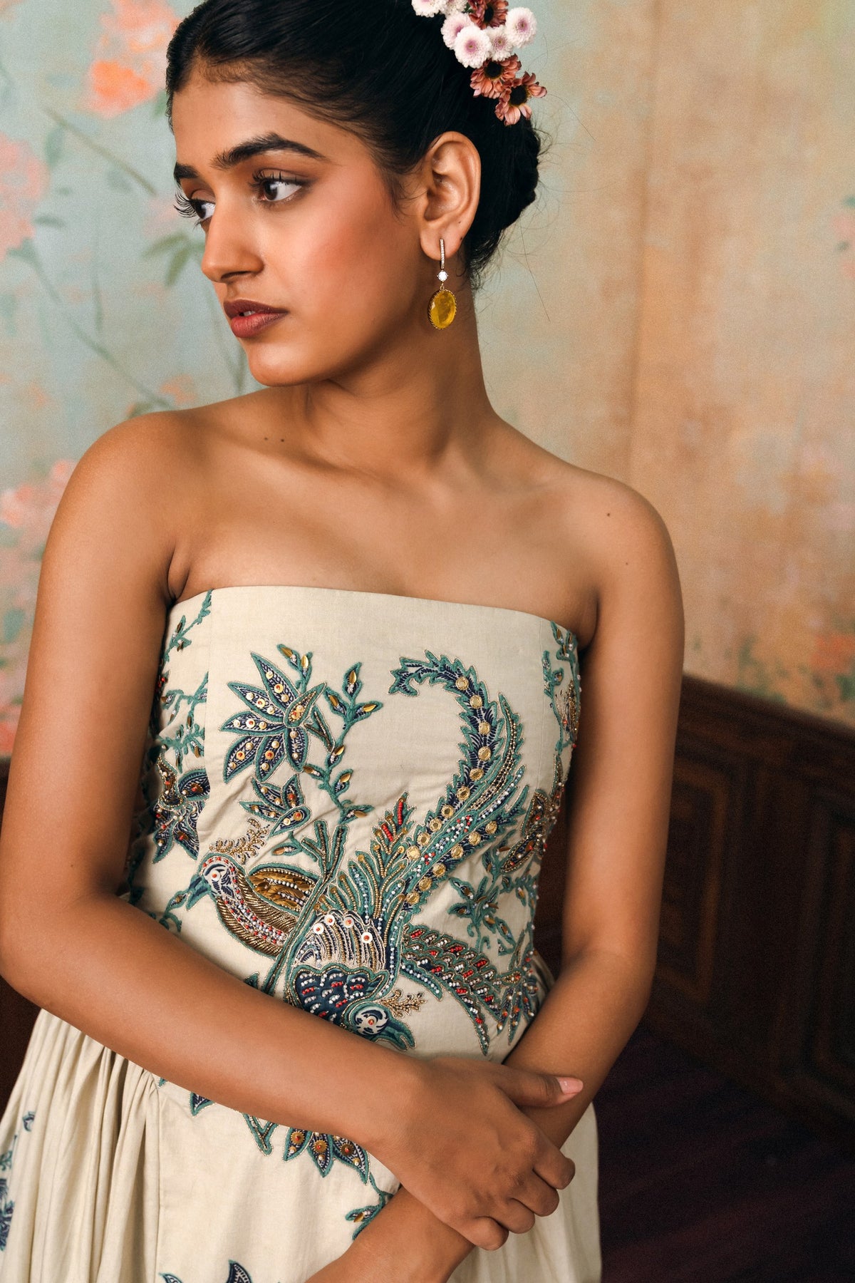 emilia dress in ivory and space blue, image 4