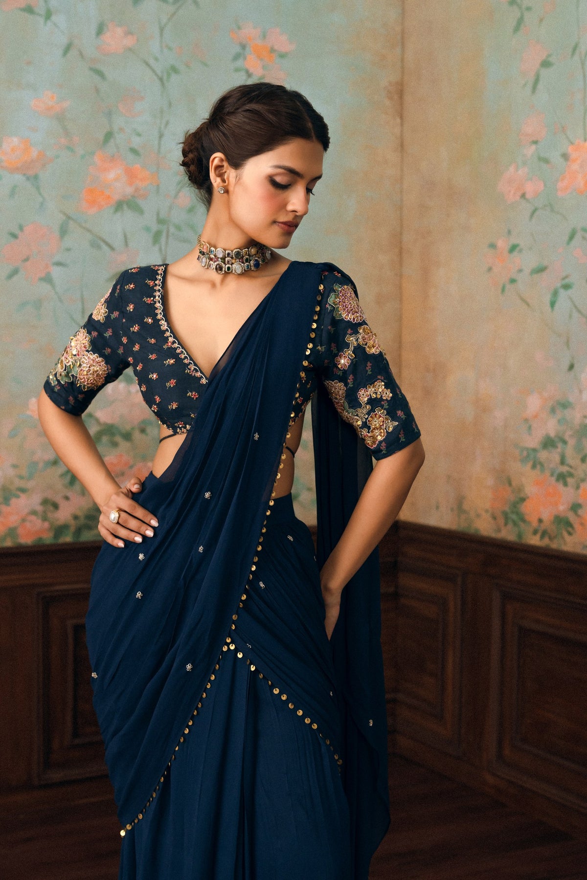 kaia saree set in navy blue, image 4