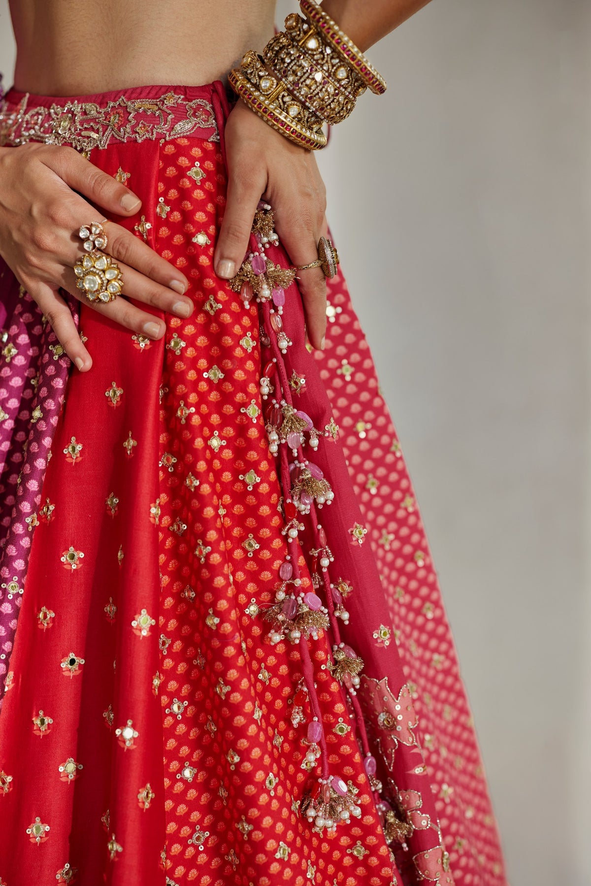 multicolour buti and floral print lehenga set, image 4