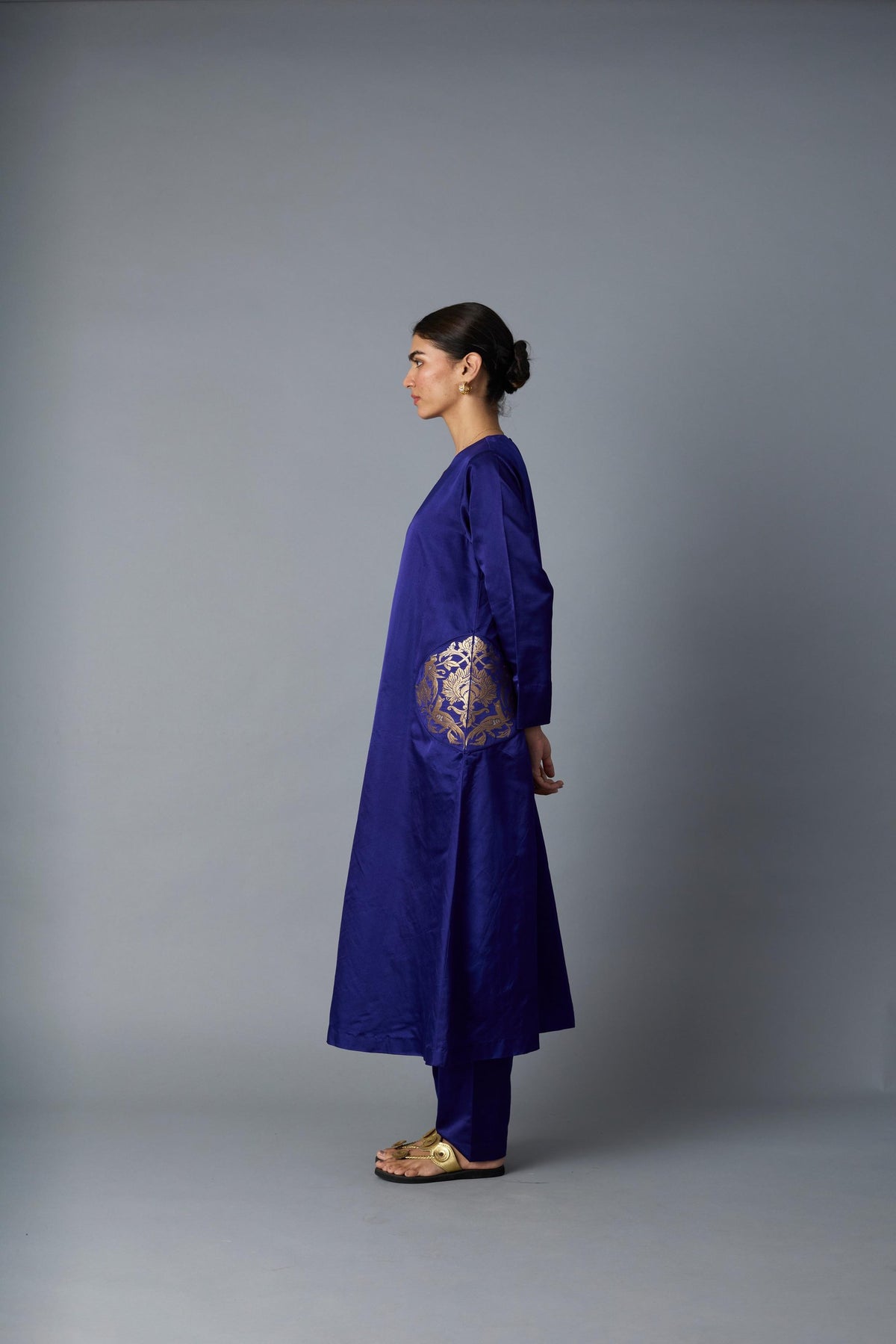 geet silk kurta set in royal blue, image 5