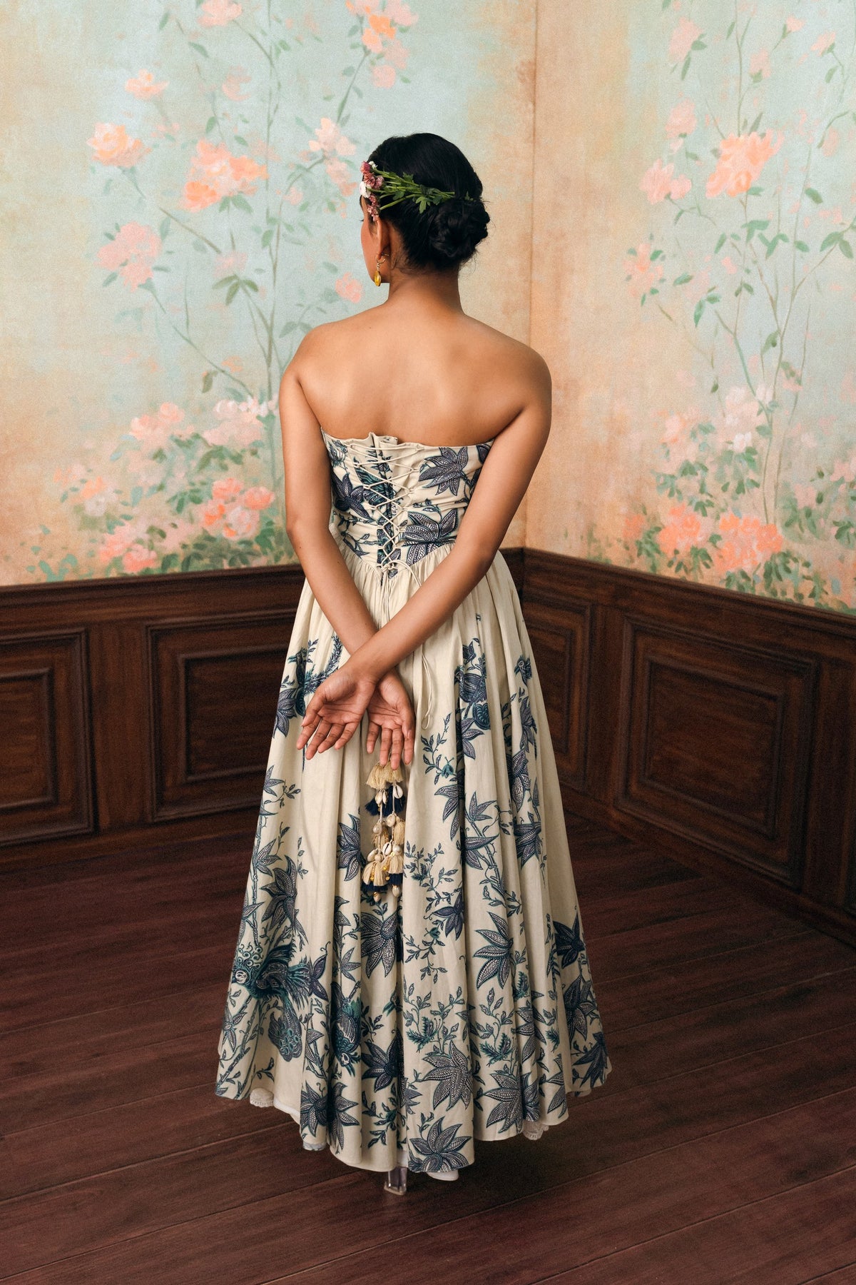 emilia dress in ivory and space blue, image 5