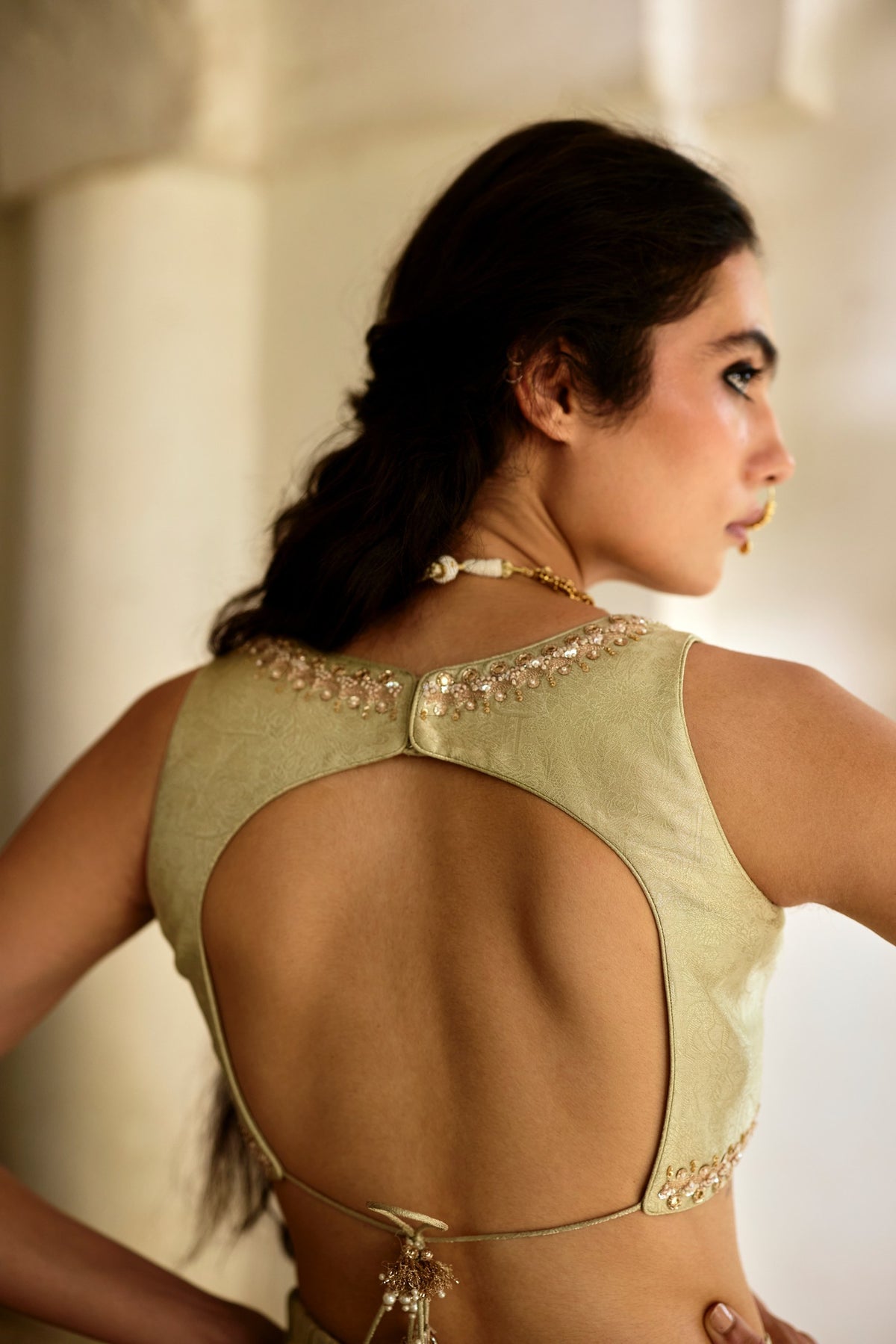 pista green jamavar blouse, palazzo and jacket set, image 5