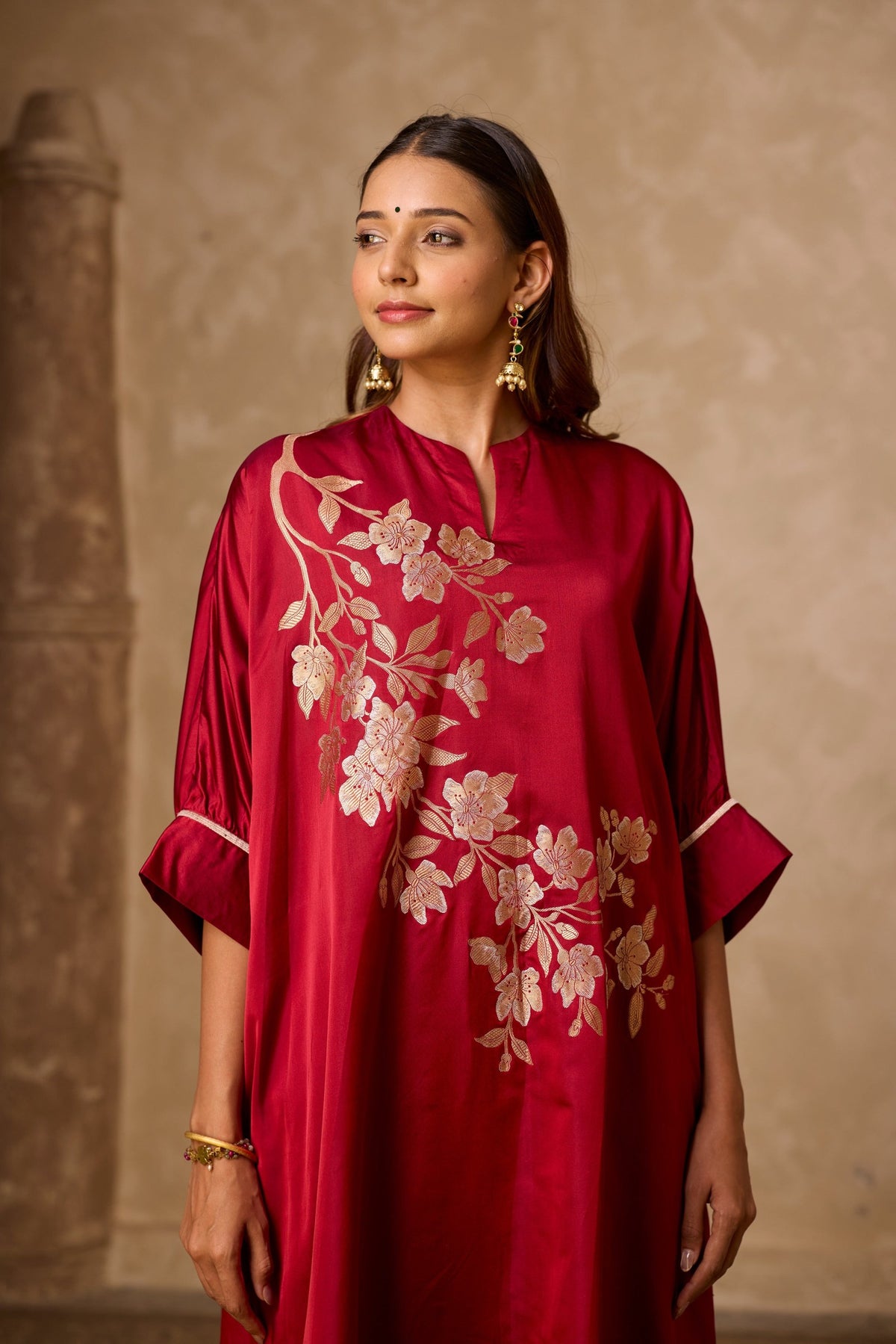 phool kaftan set in red, image 6