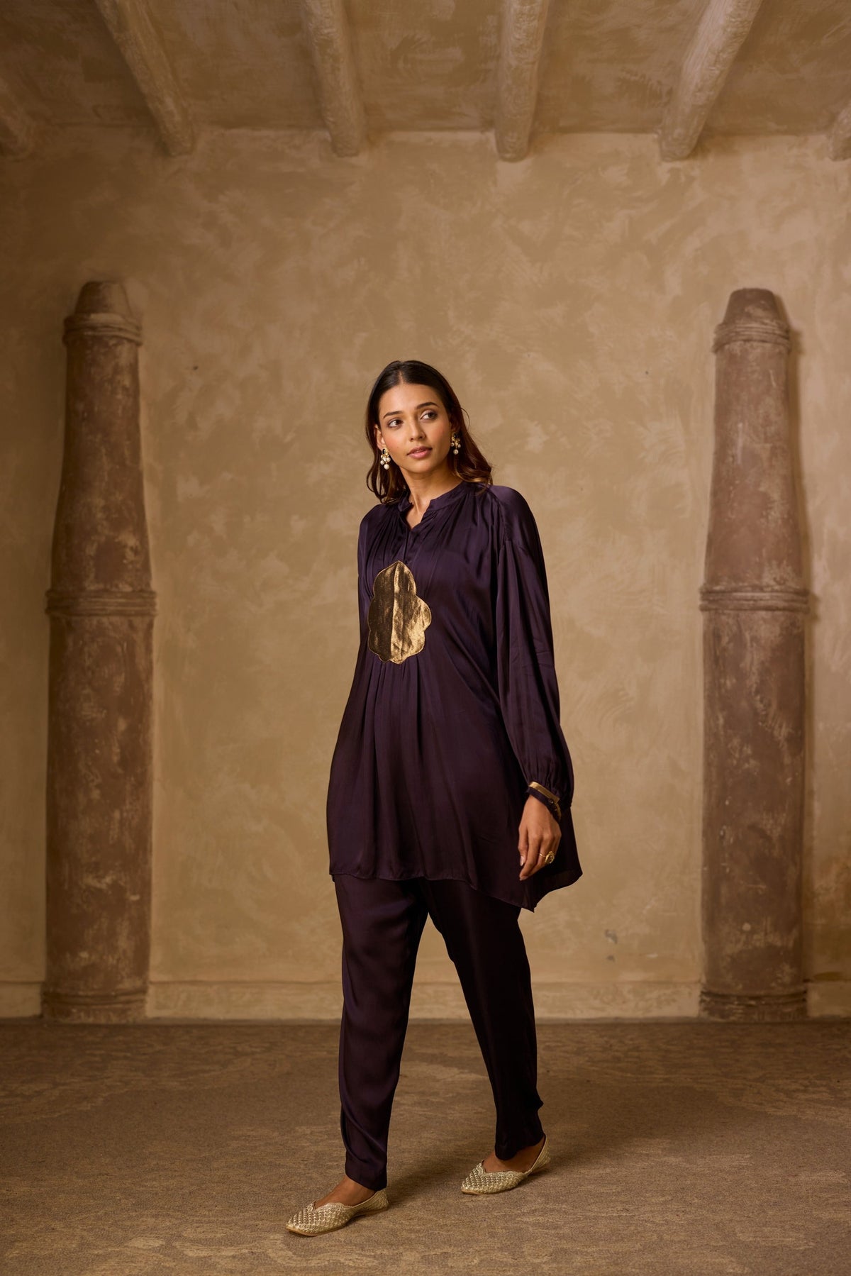 basanti kurta set in deep purple, image 6