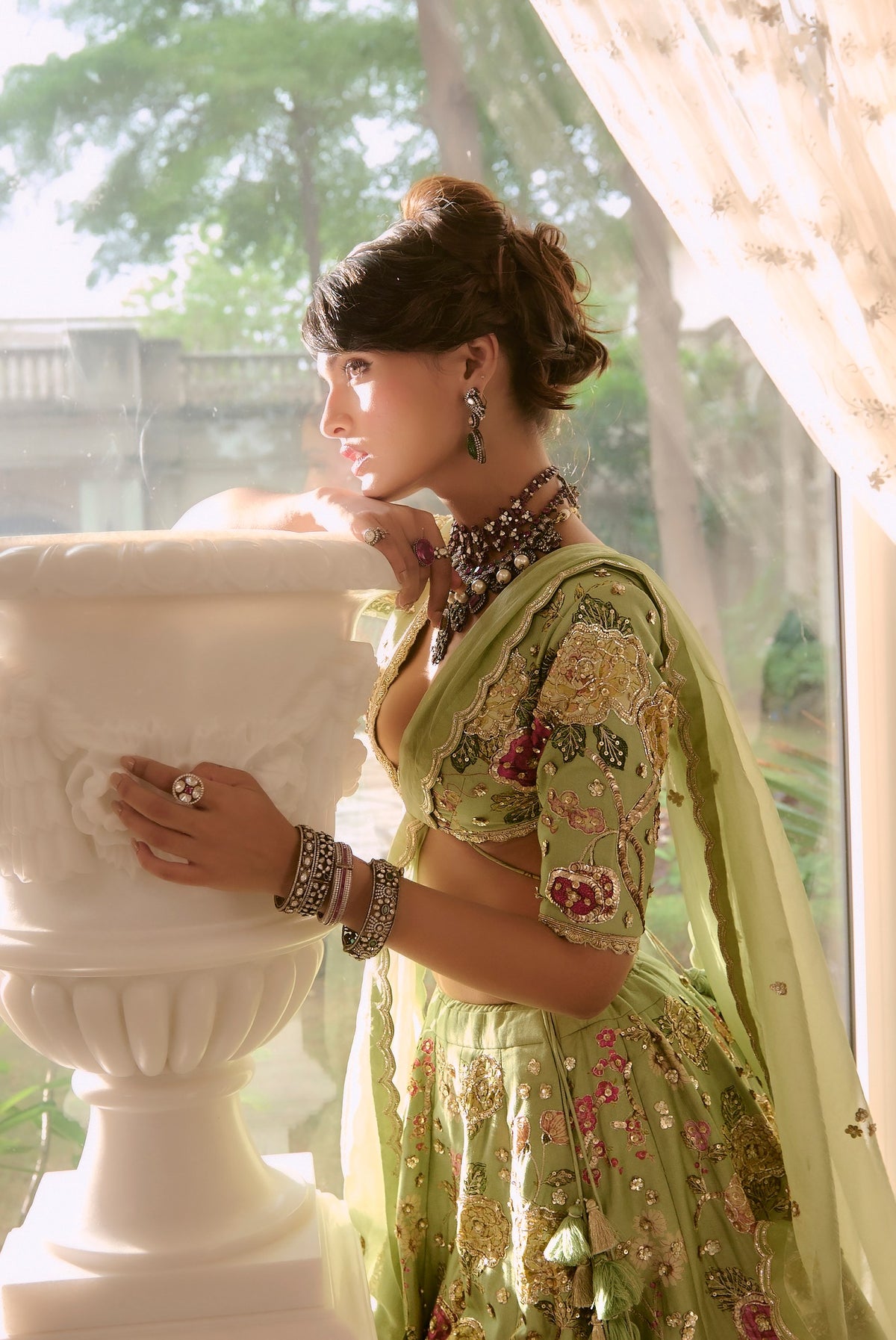 sage green floral lehenga set, image 6