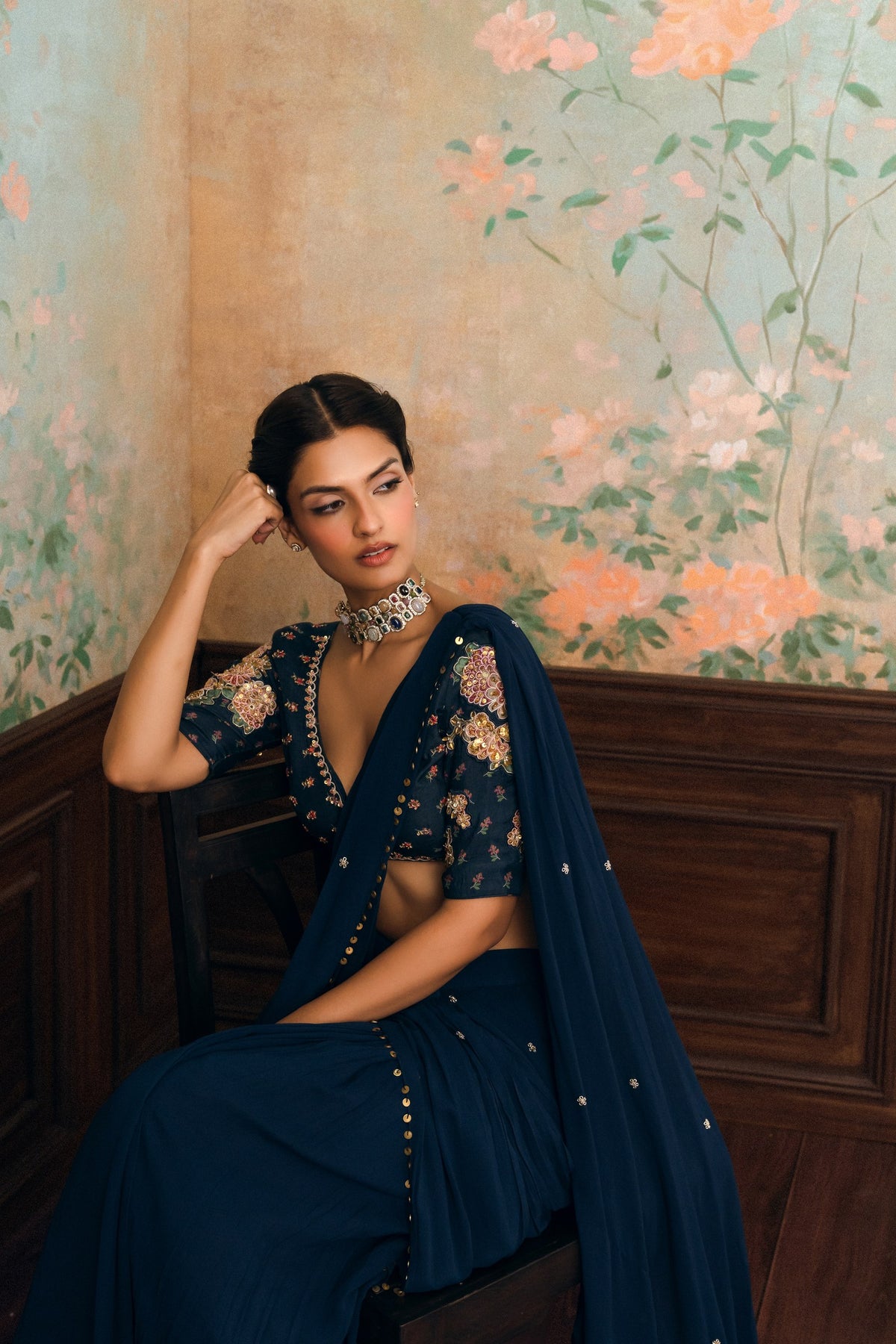 kaia saree set in navy blue, image 7