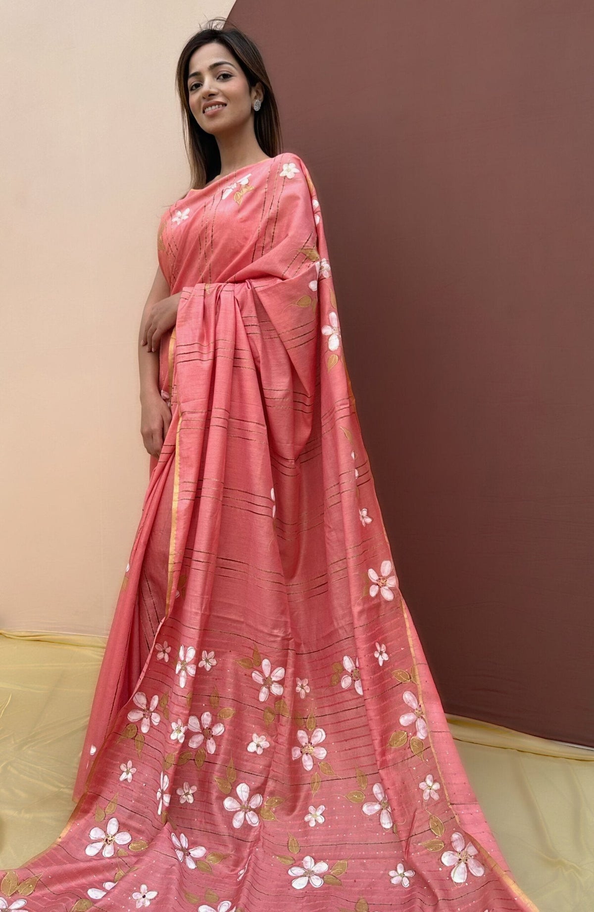 peach mulberry silk saree, image 3