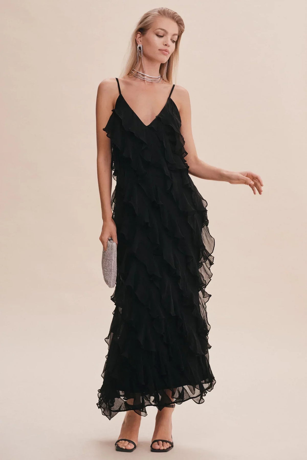 ruffled v-neck gown, image 1