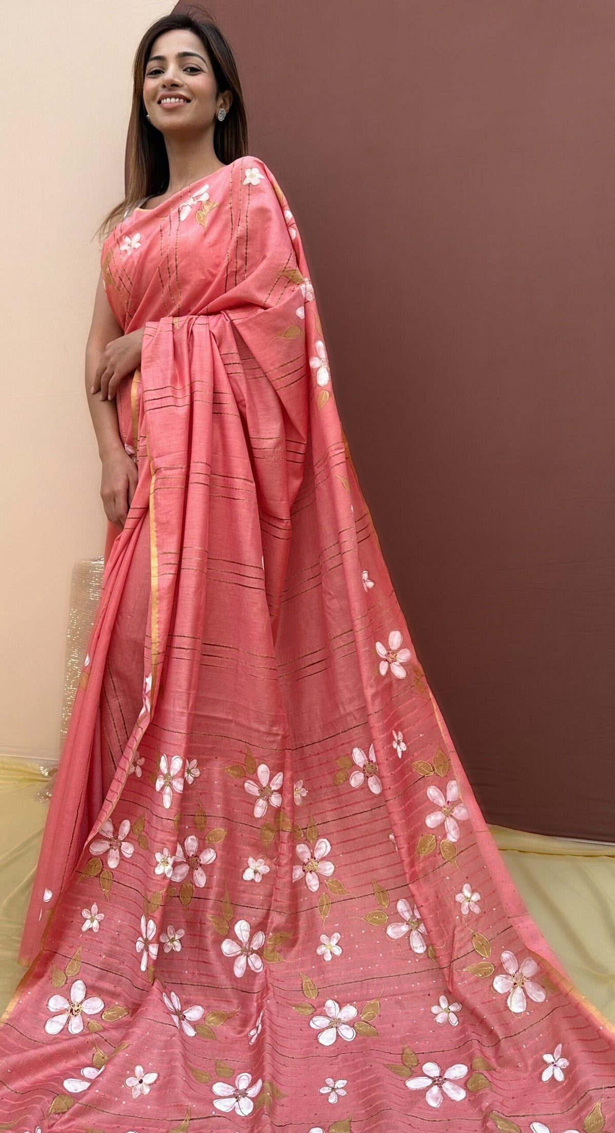 peach mulberry silk saree, image 6