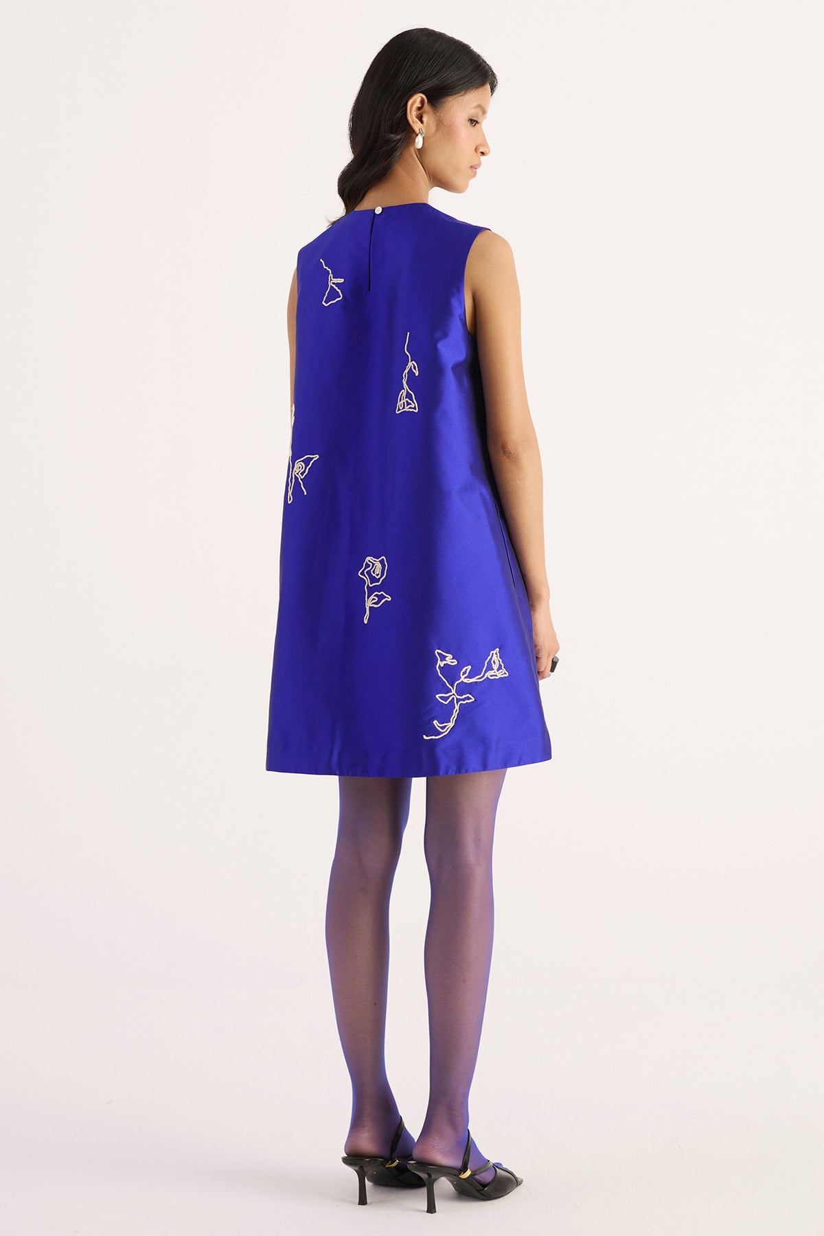 hand embroidered taffeta a-line short dress — image 2