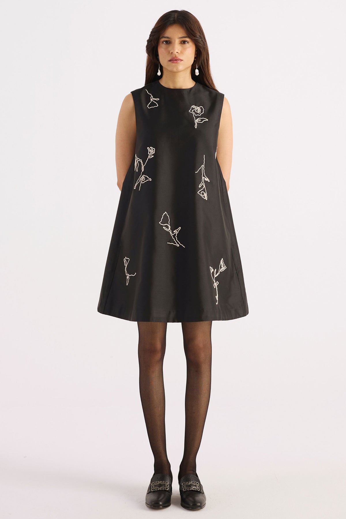 hand embroidered taffeta a-line short dress — image 6