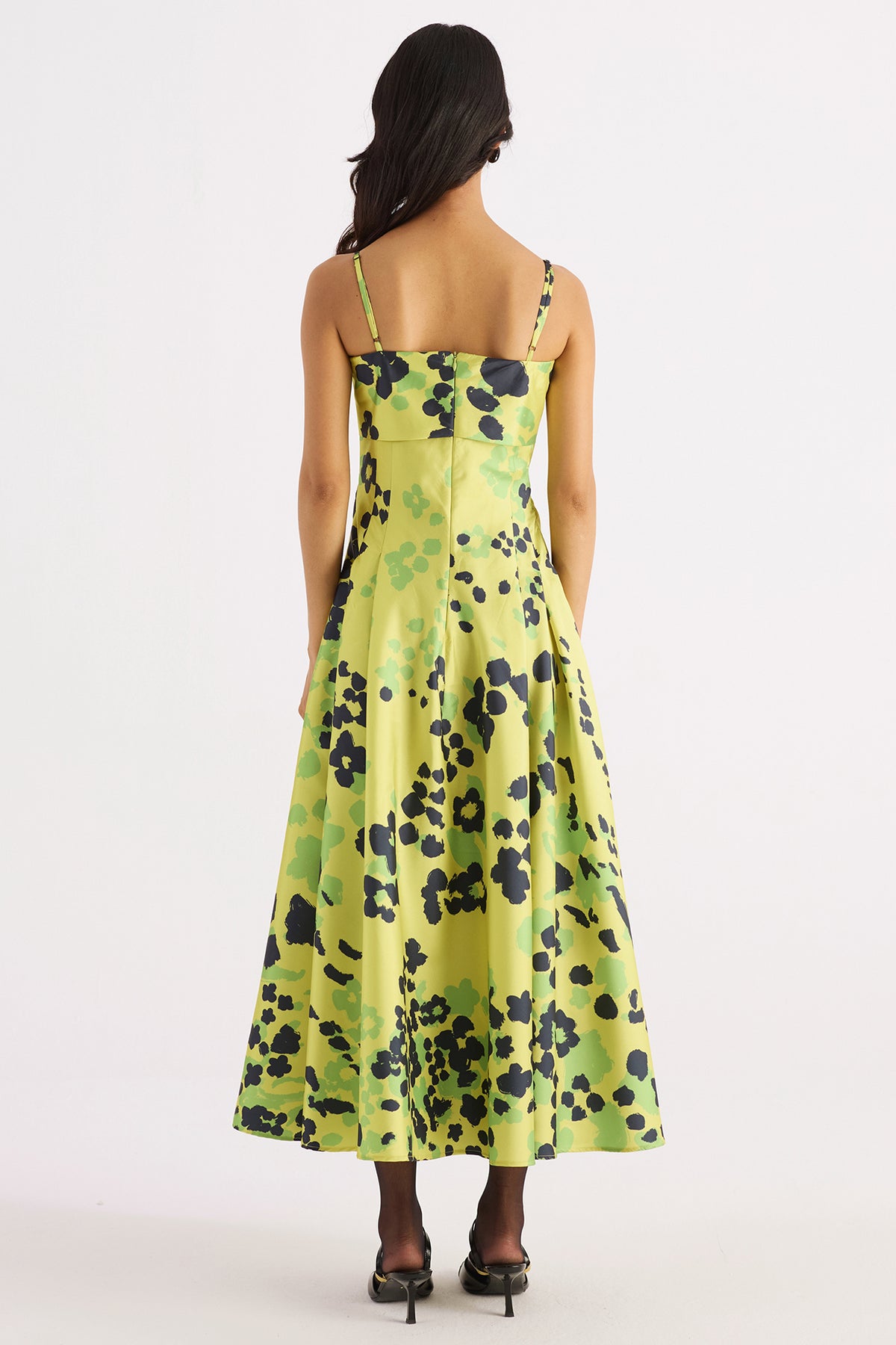 lime green printed layered strap dress — image 2