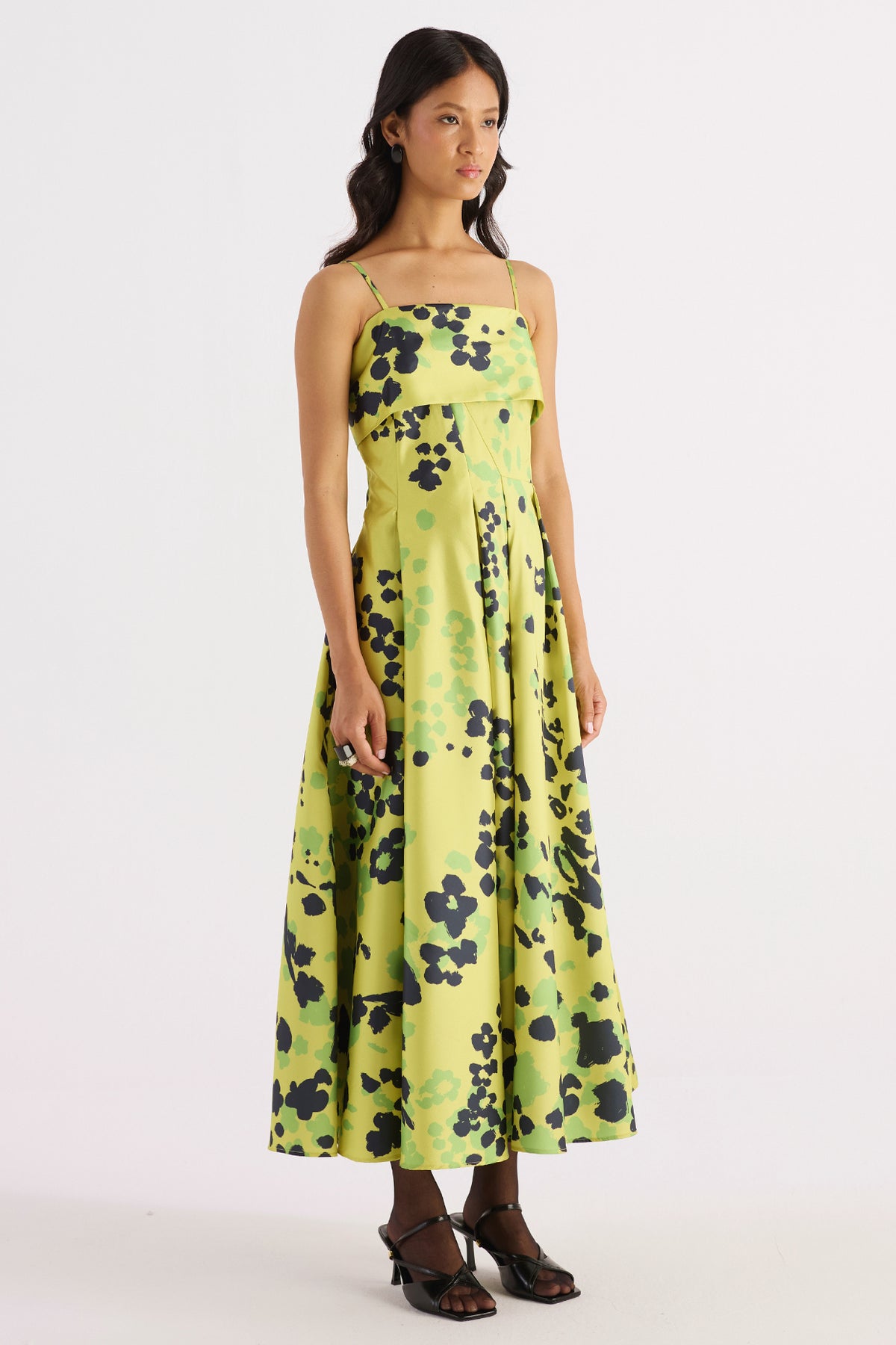 lime green printed layered strap dress — image 3