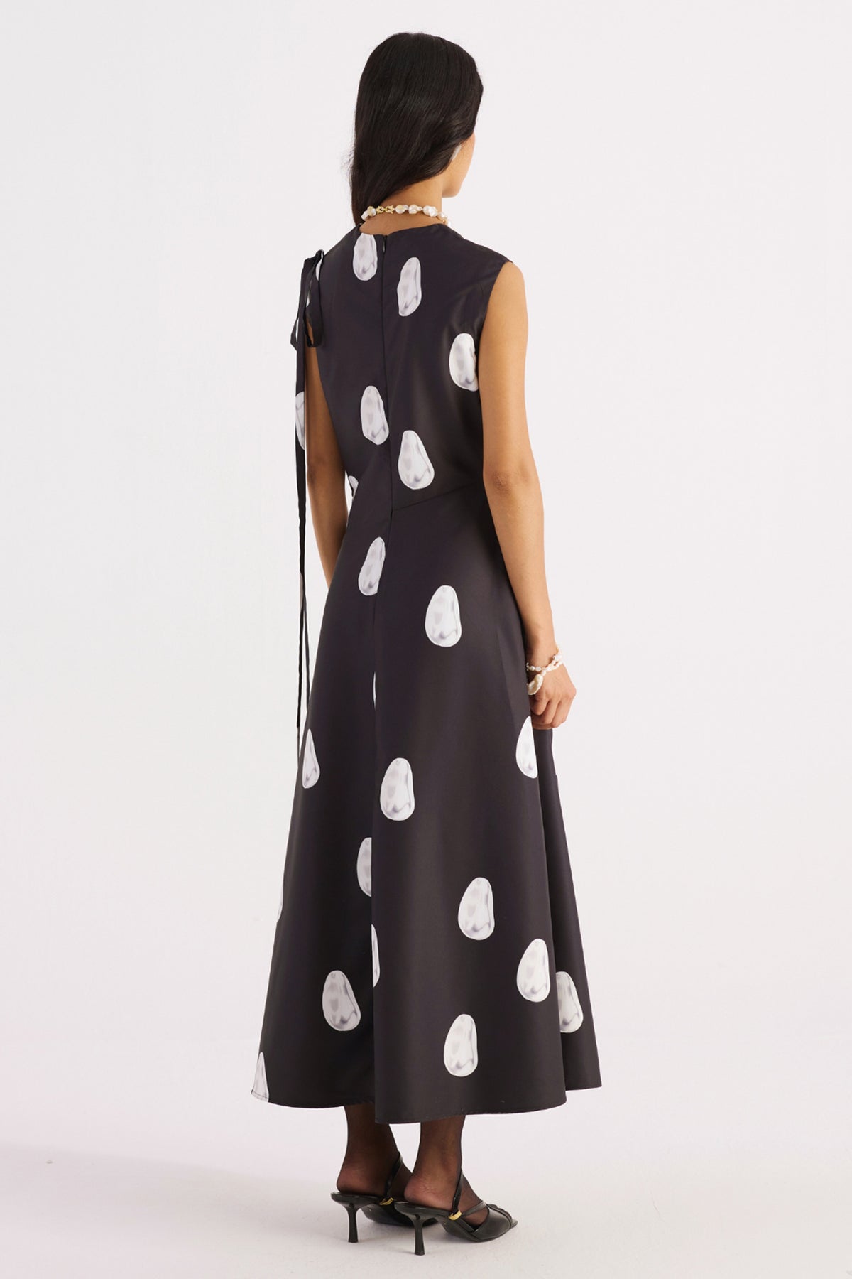charcoal black pearl print one-shoulder dress — image 2