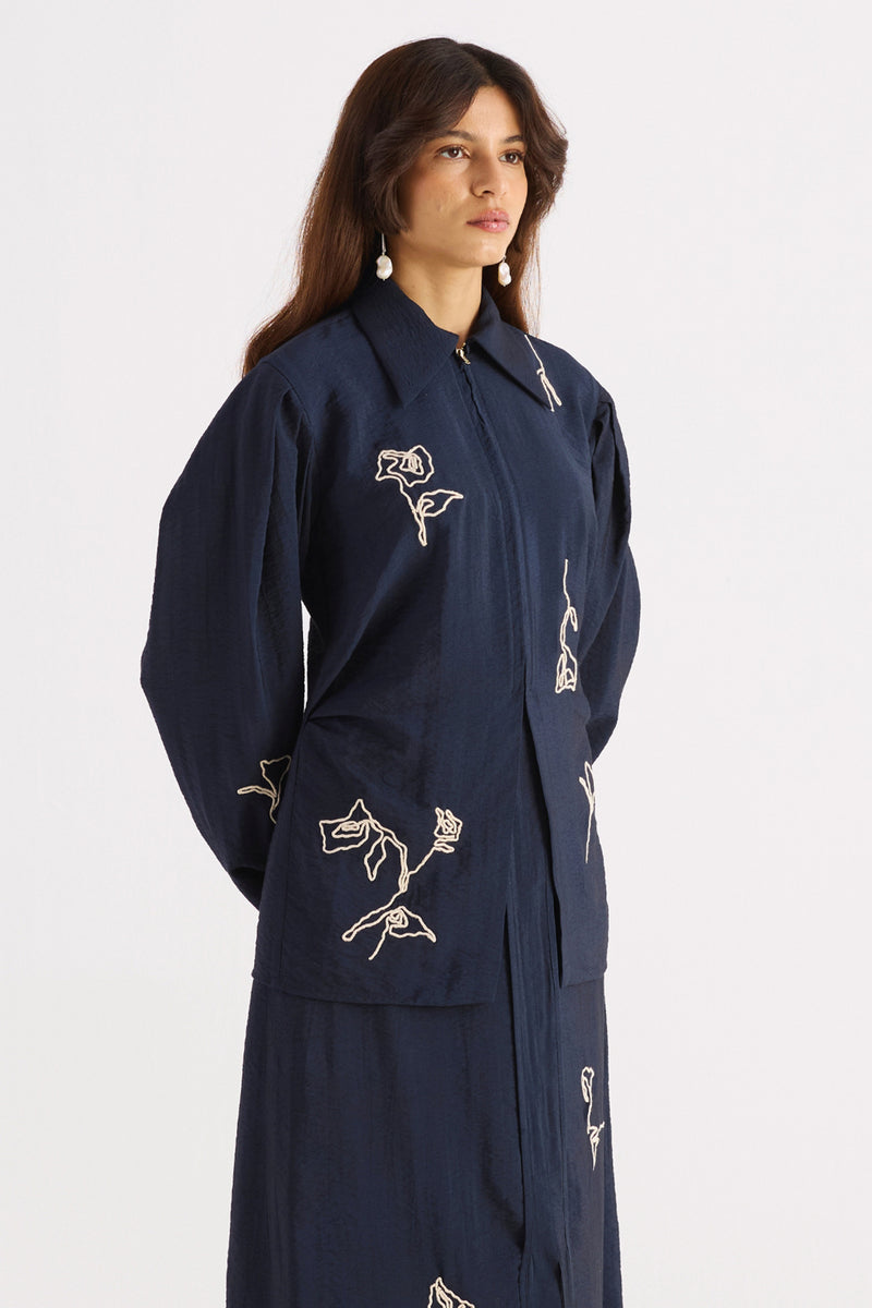 Hand Embroidered Pleated Sleeve Shirt