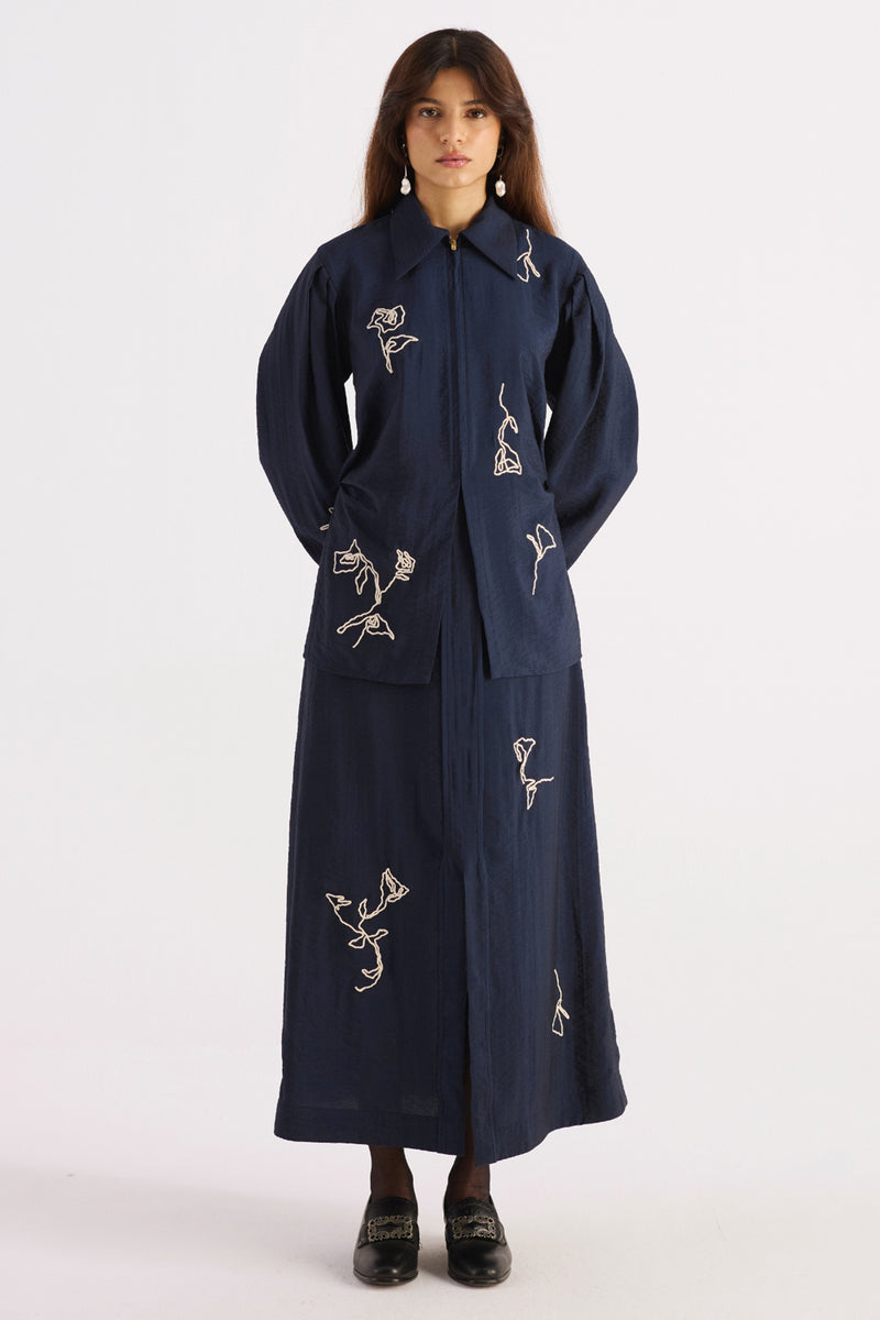 Hand Embroidered Front Slit Straight Skirt