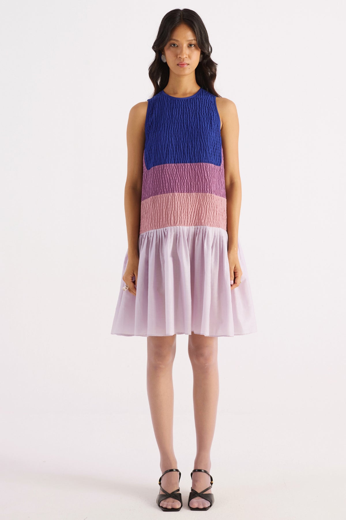 royal blue & pink colour block a-line dress — image 1