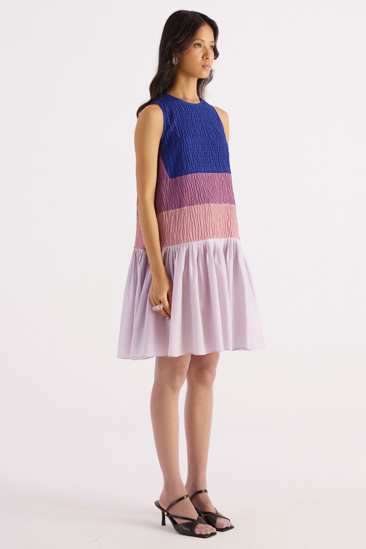 royal blue & pink colour block a-line dress — image 3
