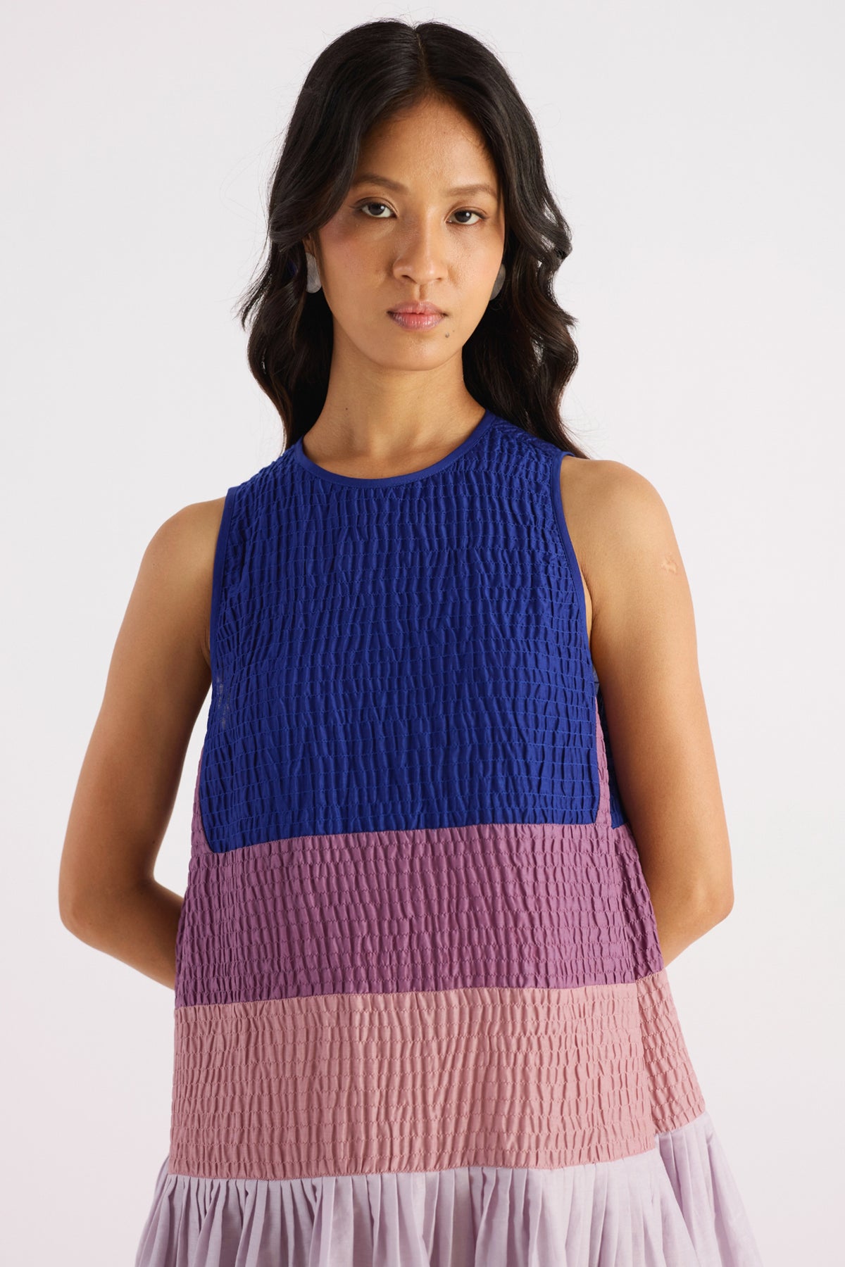royal blue & pink colour block a-line dress — image 4