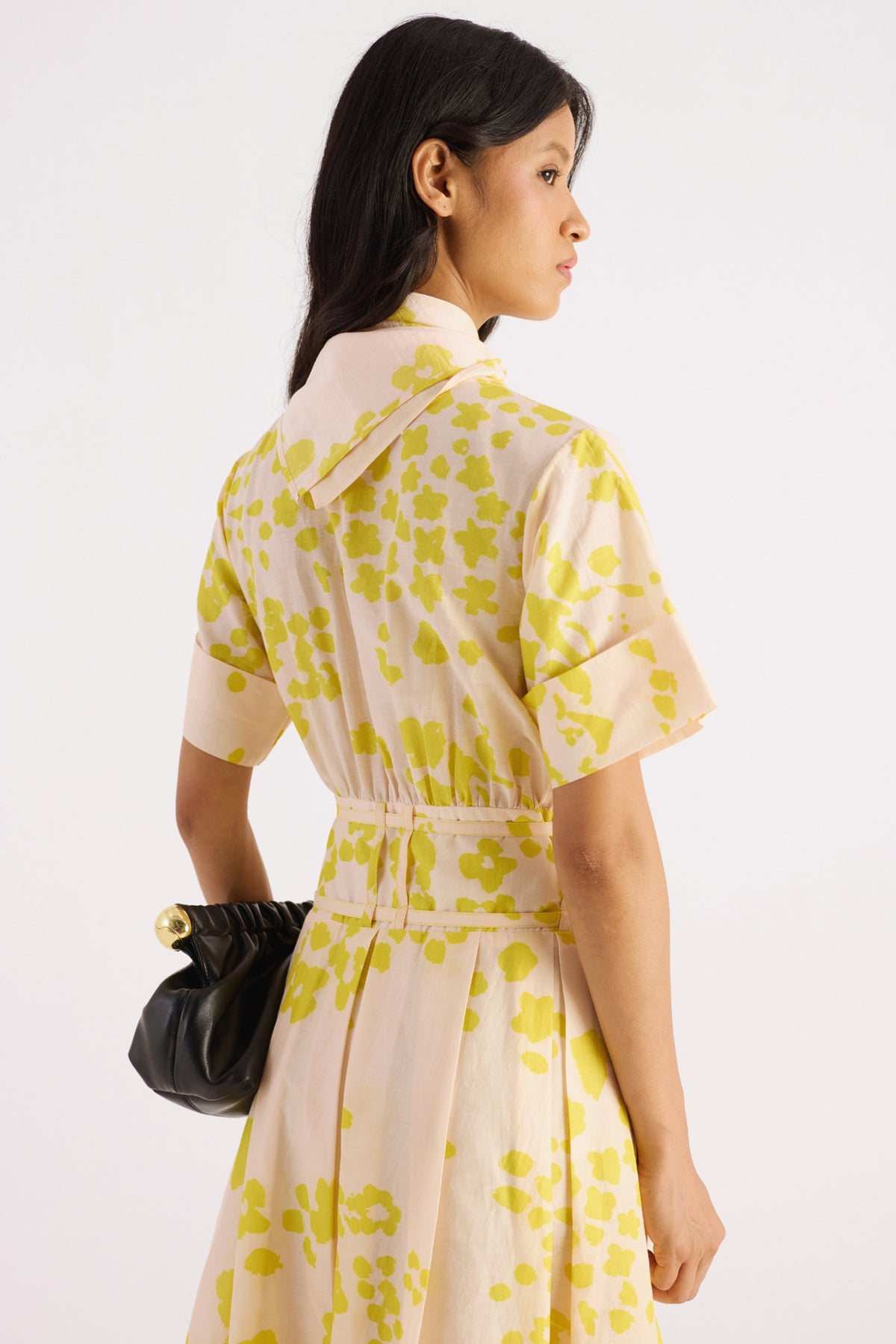 cream & yellow floral print belted dress — image 2