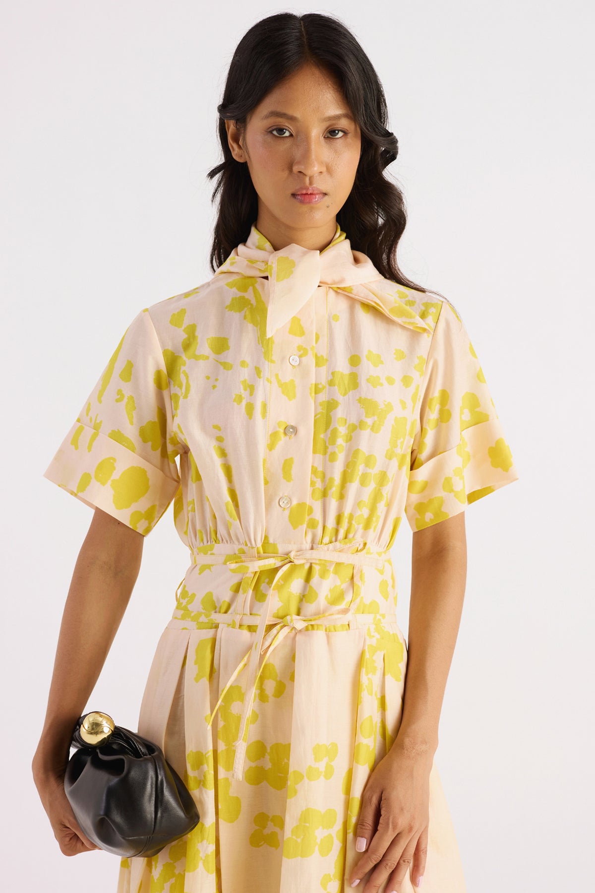 cream & yellow floral print belted dress — image 3