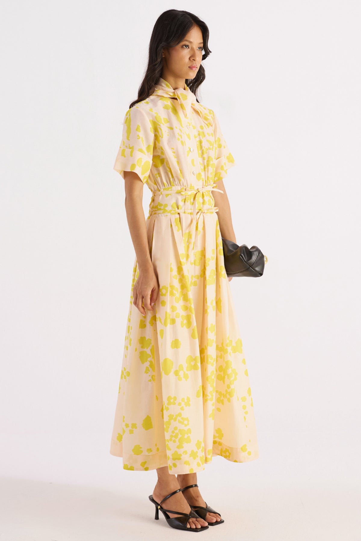 cream & yellow floral print belted dress — image 5