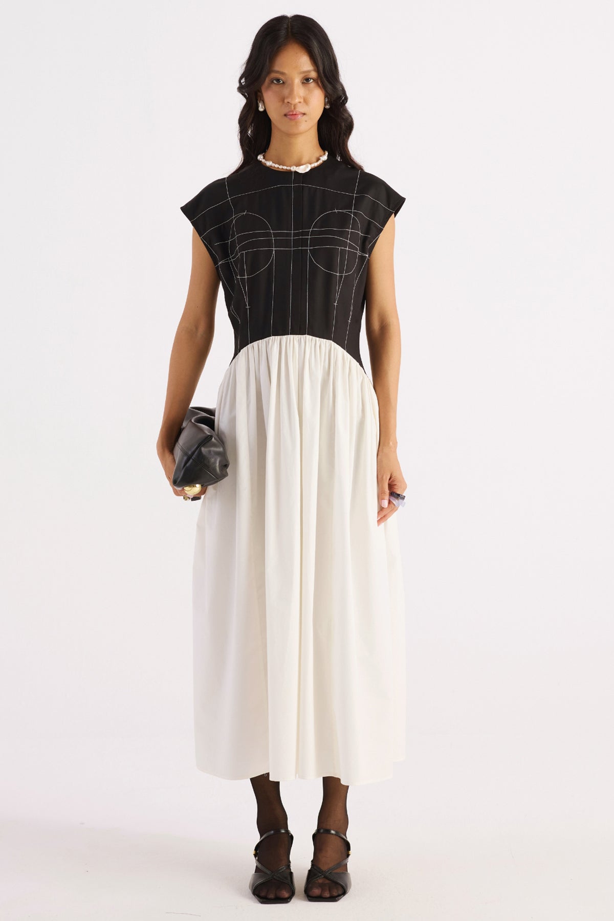 black & white top stitch panel dress — image 1