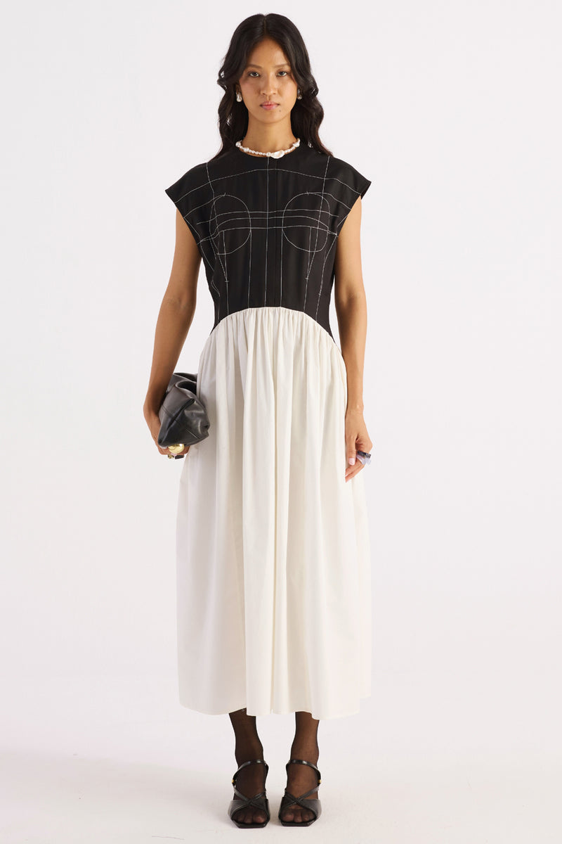 Black & White Top Stitch Panel Dress