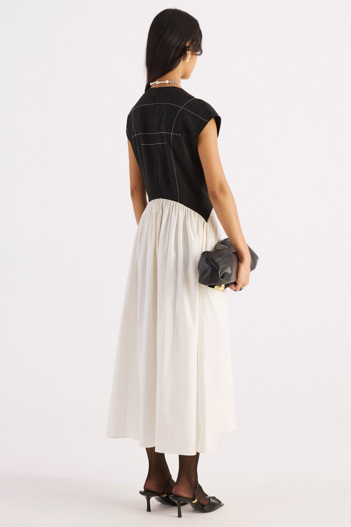 black & white top stitch panel dress — image 2