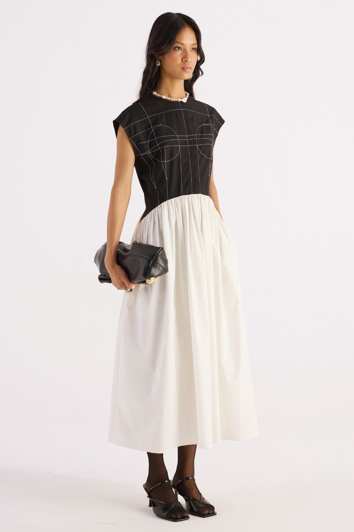 black & white top stitch panel dress — image 3