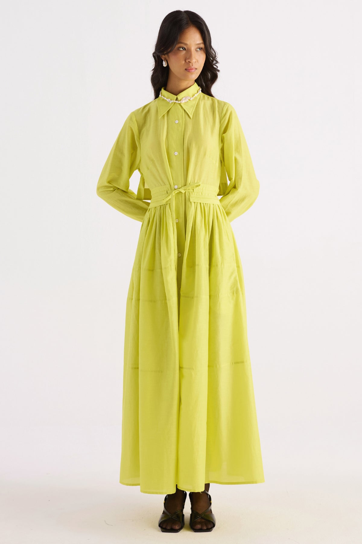 lime green open back shirt dress — image 1