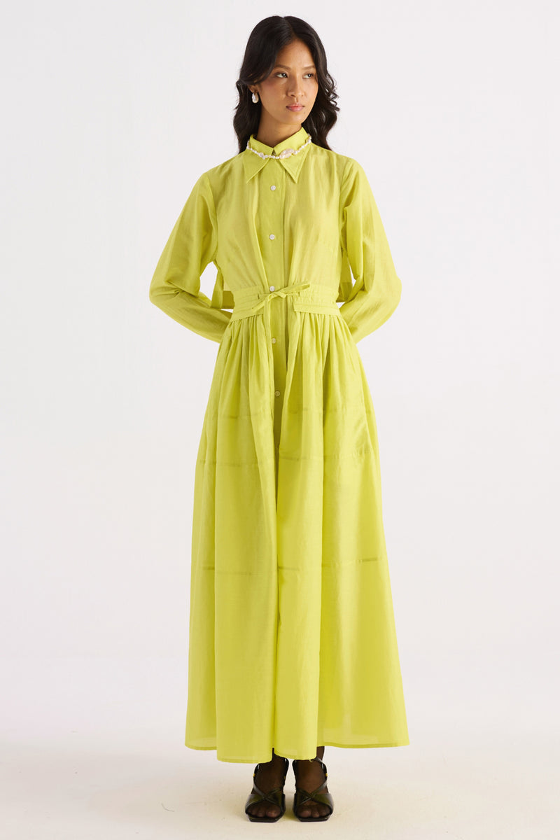 Lime Green Open Back Shirt Dress