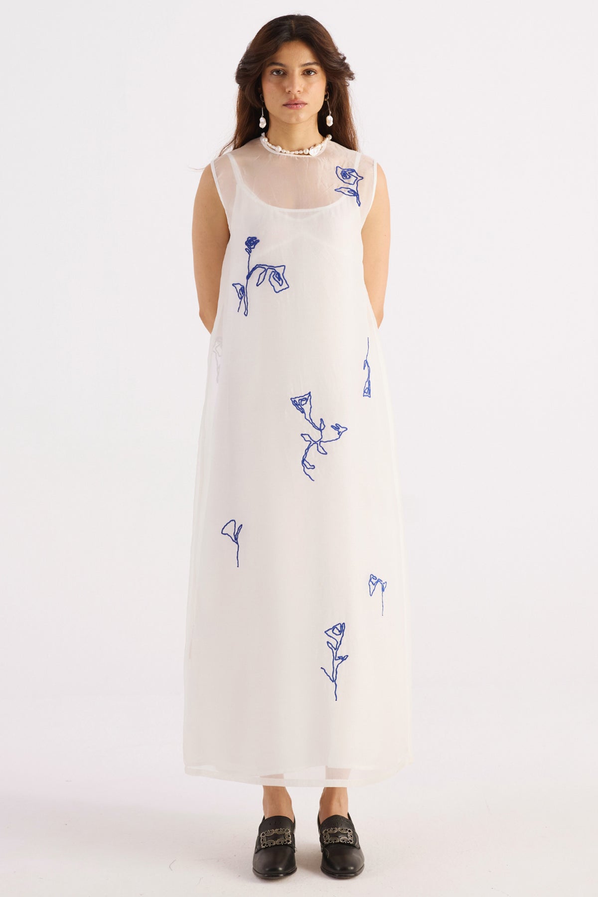 pearl white embroidered silk organza dress — image 1