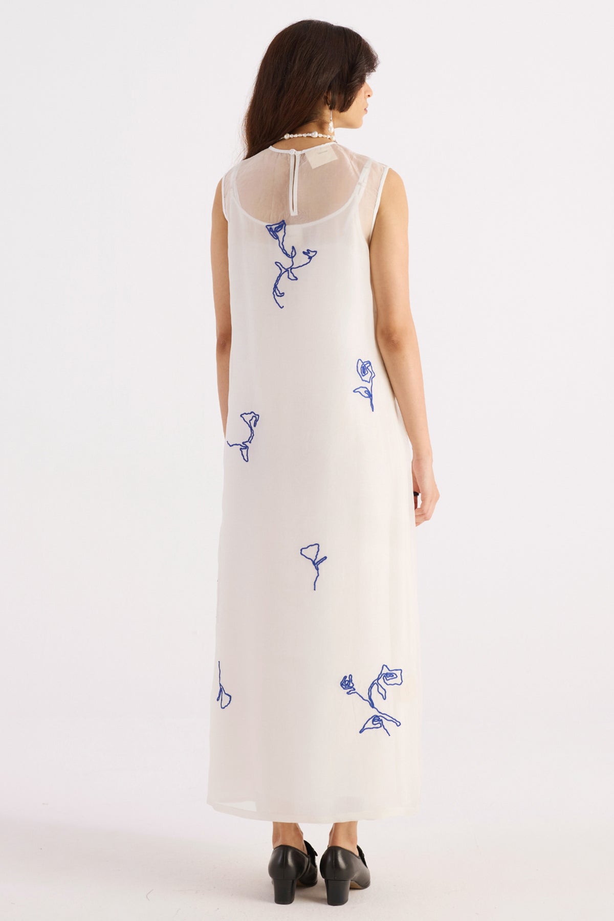 pearl white embroidered silk organza dress — image 2