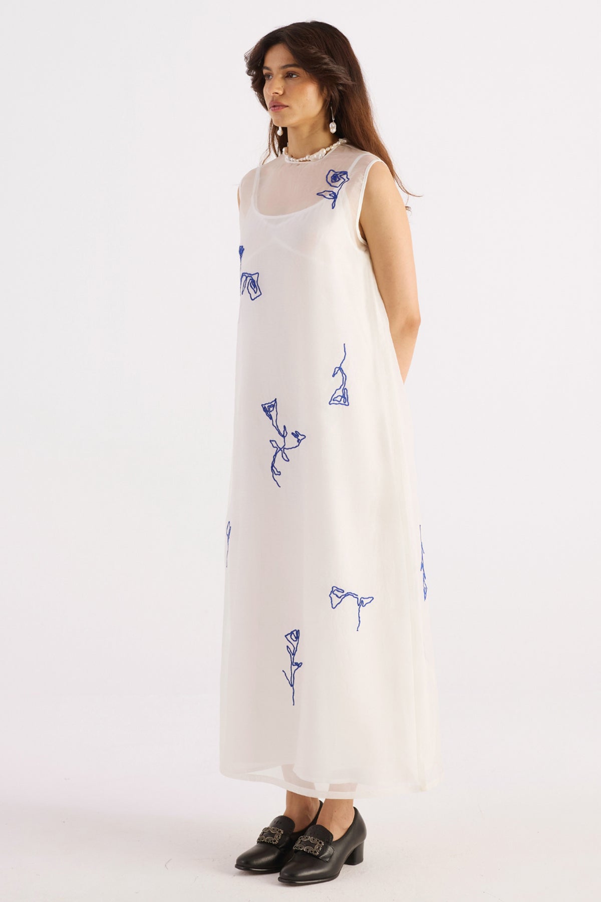 pearl white embroidered silk organza dress — image 3