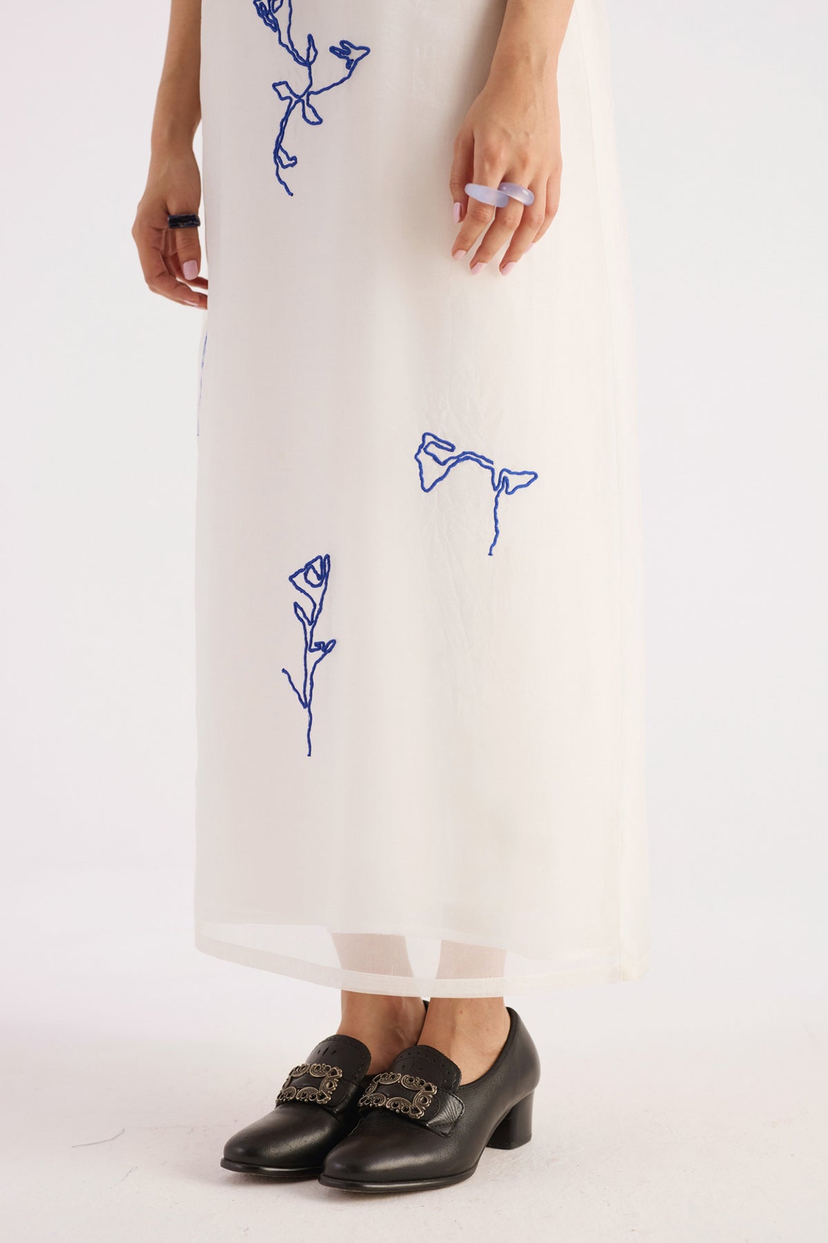 pearl white embroidered silk organza dress — image 4