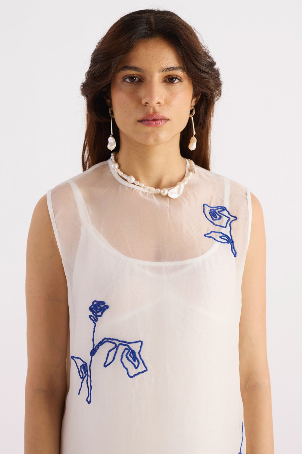 pearl white embroidered silk organza dress — image 5