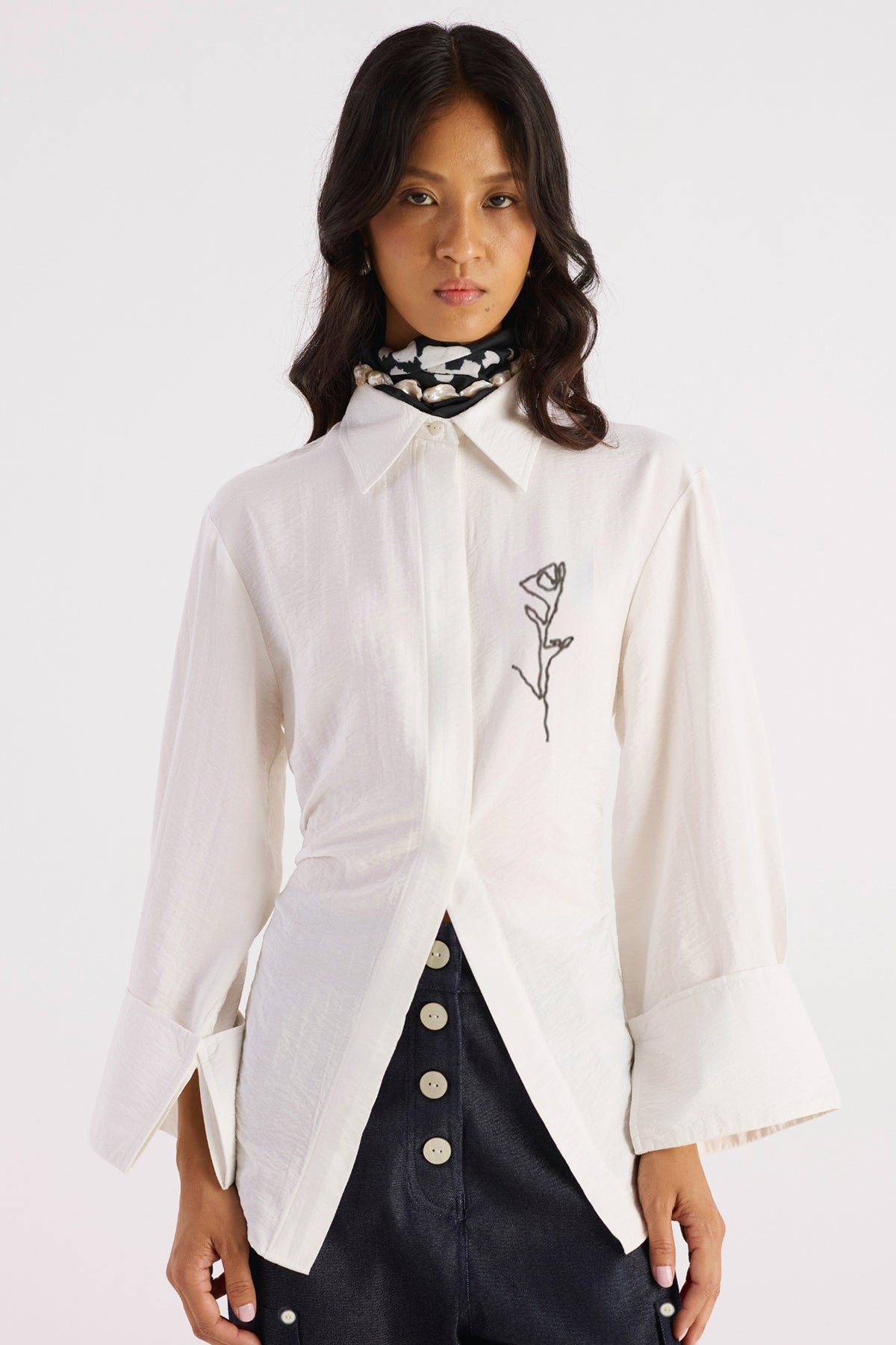 white embroidered fit & flare shirt — image 1